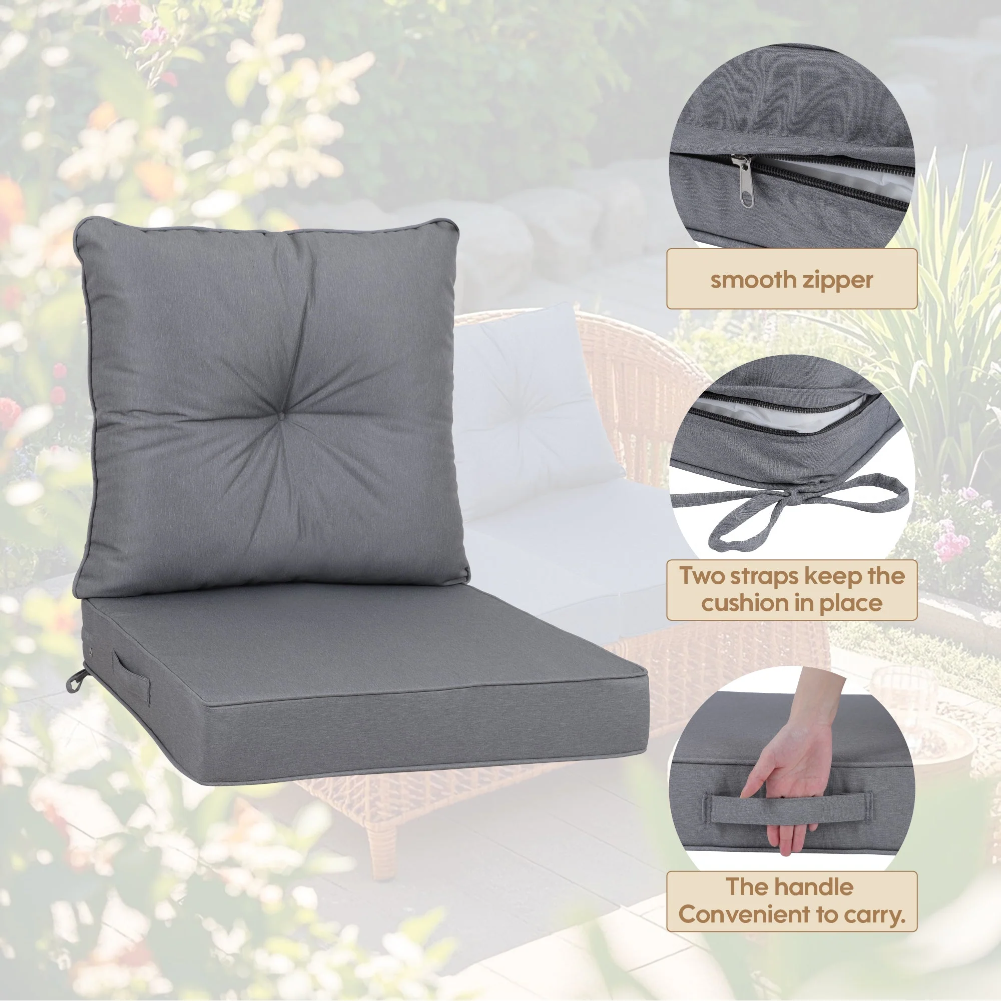 Outdoor Deep Seat Cushions for Patio Furniture, Set of 2 - Image 2