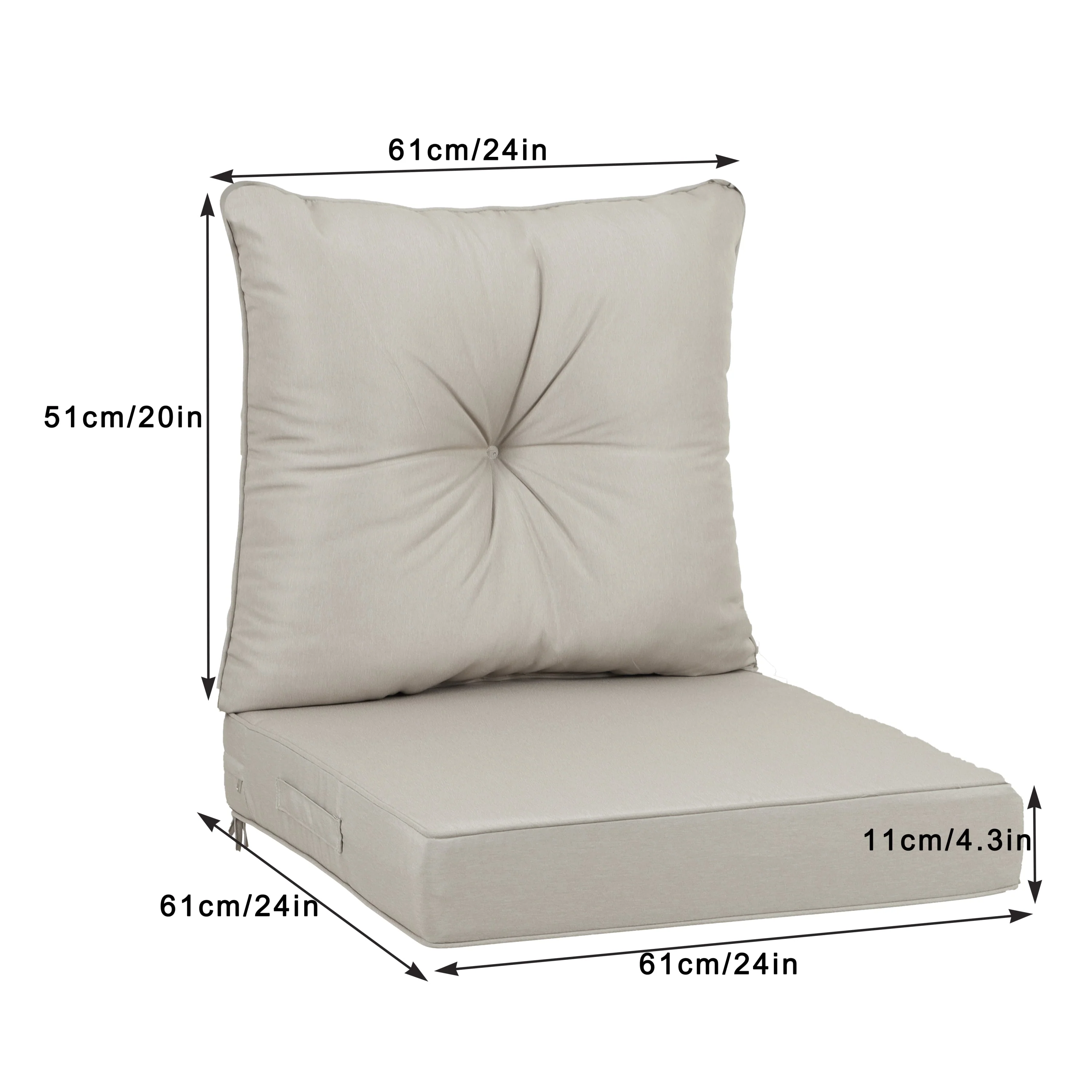 Outdoor Deep Seat Cushions for Patio Furniture Waterproof Set, Beige Polyester 24x24x4 Inches - Image 3