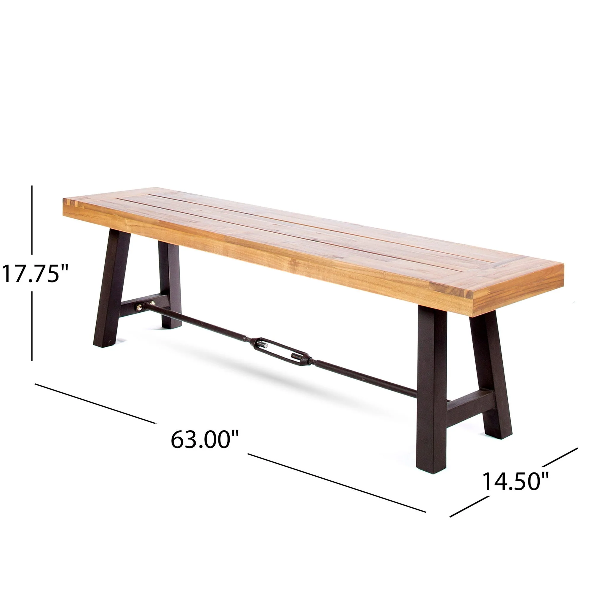 Outdoor Dining Bench, Patio Backless Bench - Teak / Black - Image 2