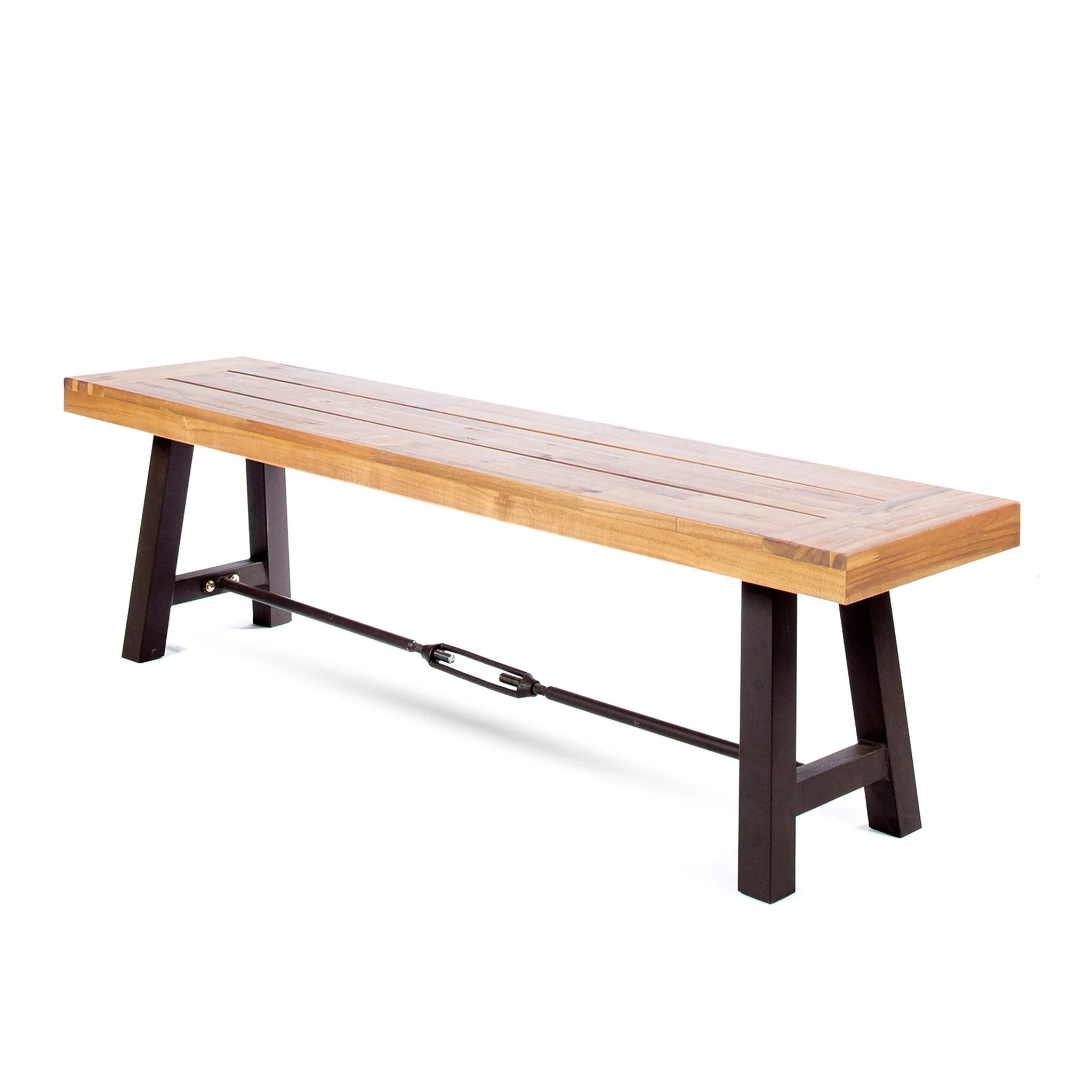 Outdoor Dining Bench, Patio Backless Bench - Teak / Black - Image 4