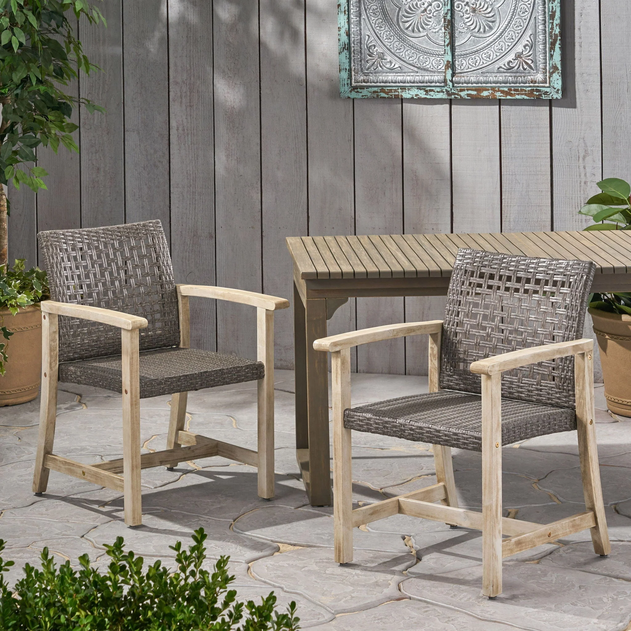 Outdoor Dining Chair Acacia Wood Frame (Set of 2) - Image 7