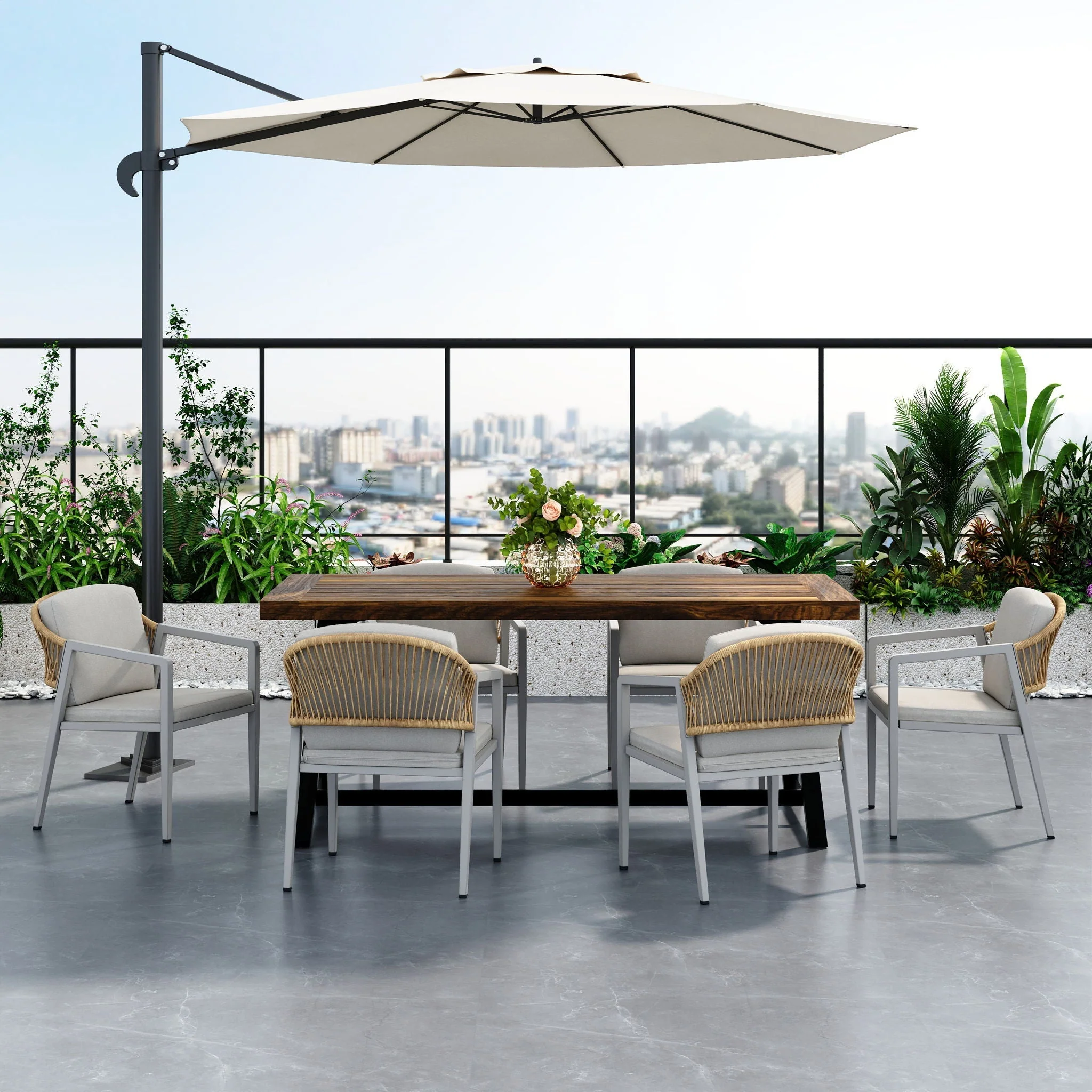 Outdoor Dining Chair (Set of 2) Wicker Rattan Woven Patio Chairs, Waterproof Seating - Gray - Image 2