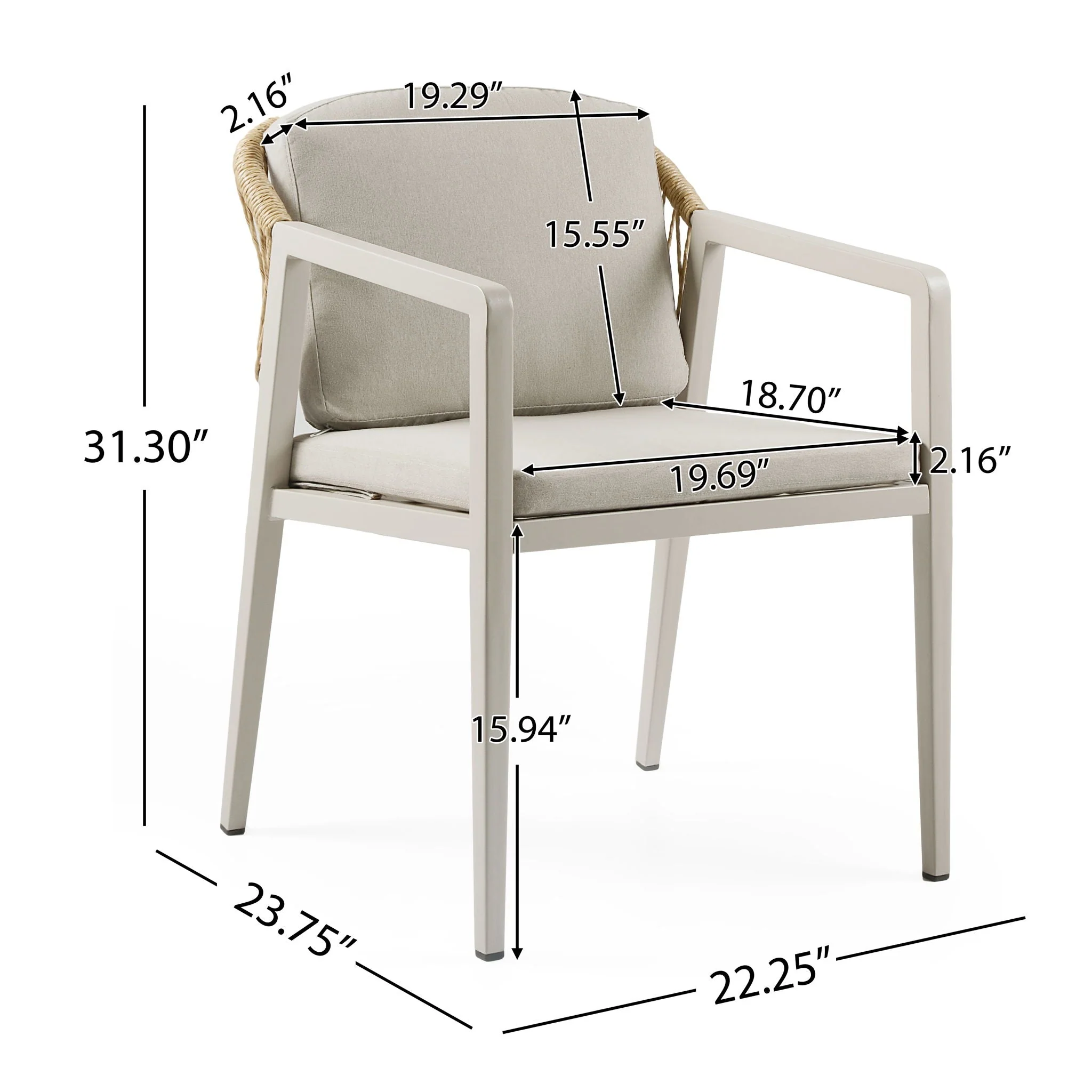 Outdoor Dining Chair (Set of 2) Wicker Rattan Woven Patio Chairs, Waterproof Seating - Gray - Image 4