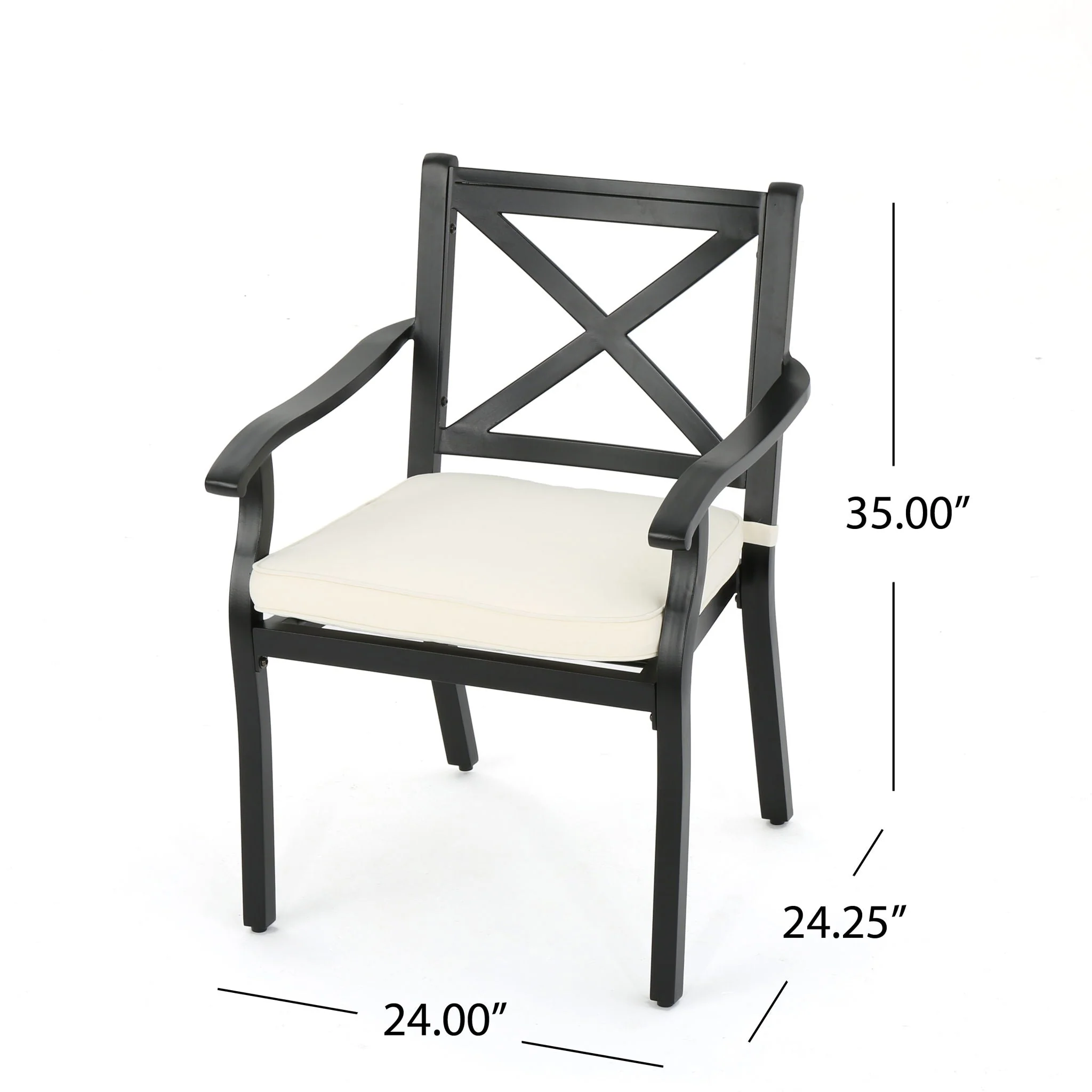 Outdoor Dining Chair Set With Water Resistant Cushions - Black / Ivory - Image 3