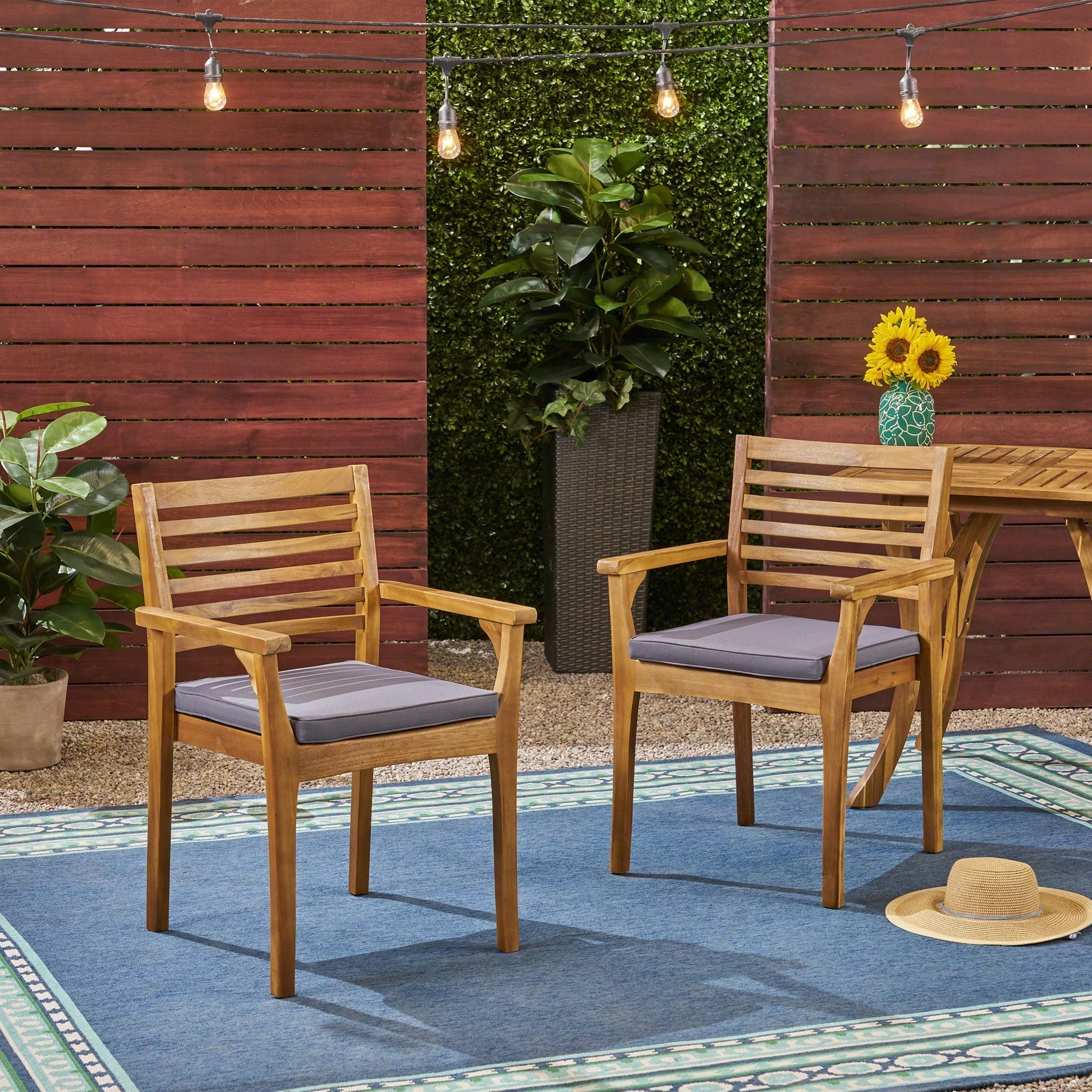 Outdoor Dining Chair With Slat Back And Acacia Wood Frame (Set of 2) - Gray / Teak - Image 2