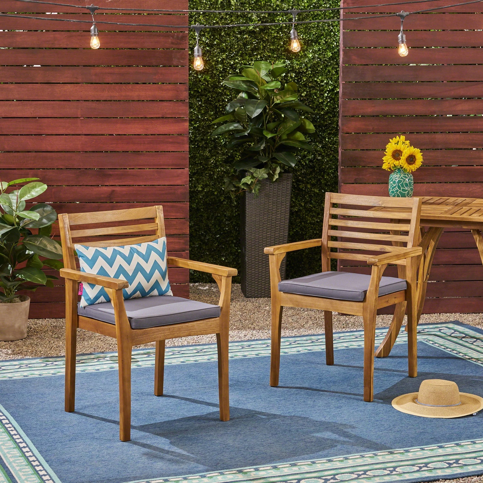 Outdoor Dining Chair With Slat Back And Acacia Wood Frame (Set of 2) - Gray / Teak - Image 3