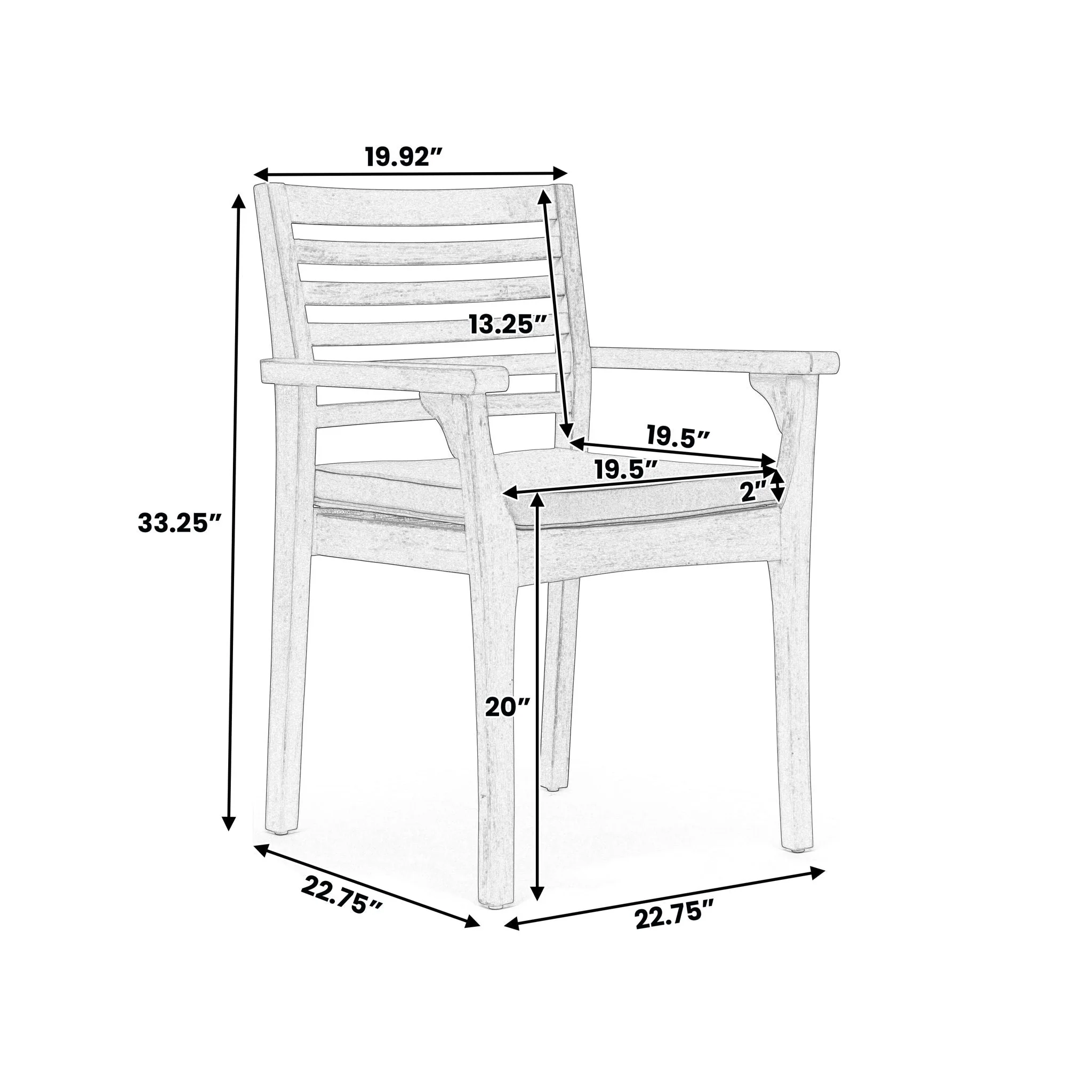 Outdoor Dining Chair With Slat Back And Acacia Wood Frame (Set of 2) - Gray / Teak - Image 4