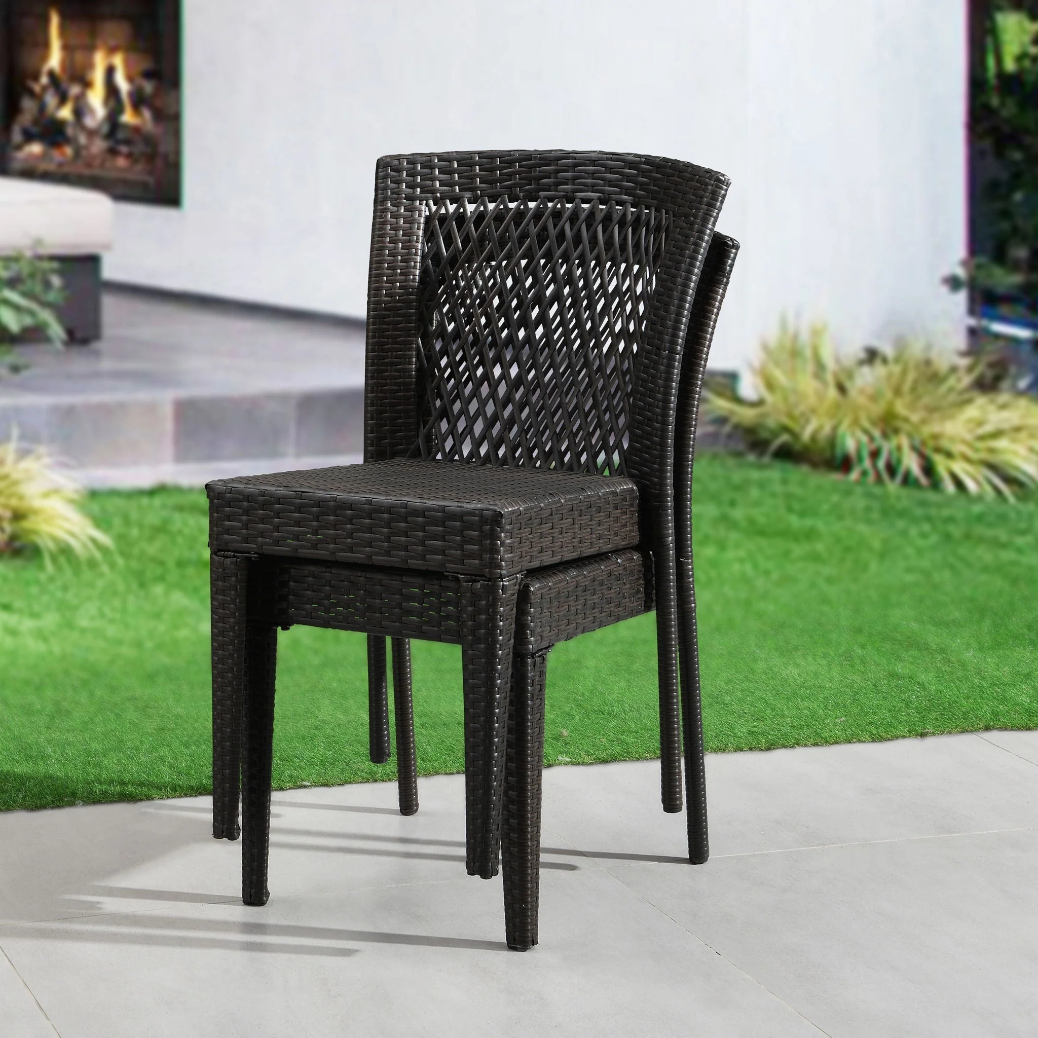 Outdoor Dining Chairs, Stackable Chairs With UV Resistant Frame (Set of 2) - Brown Multi - Image 3