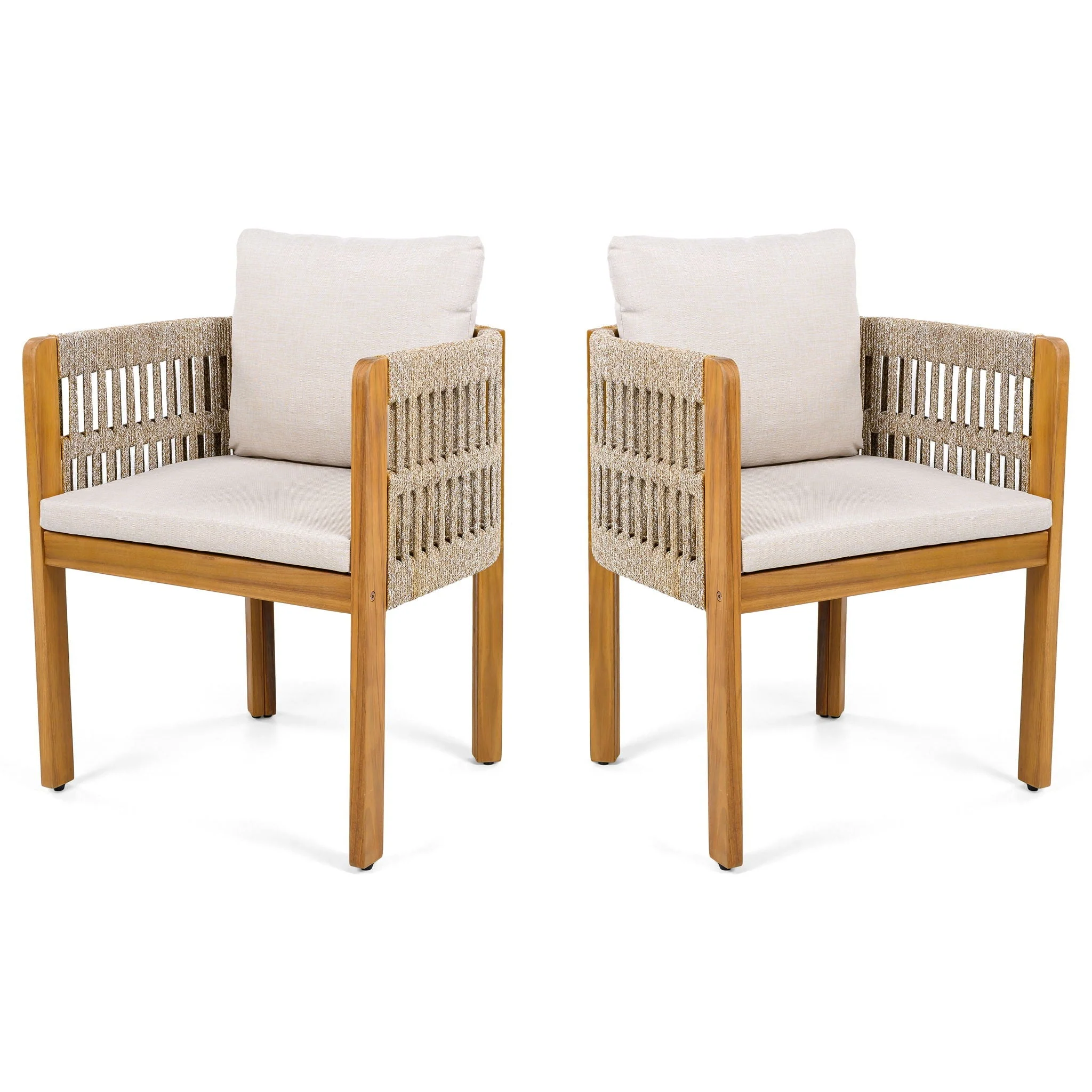 Outdoor Dining Chairs with Mix Rope Handles (Set of 2)
