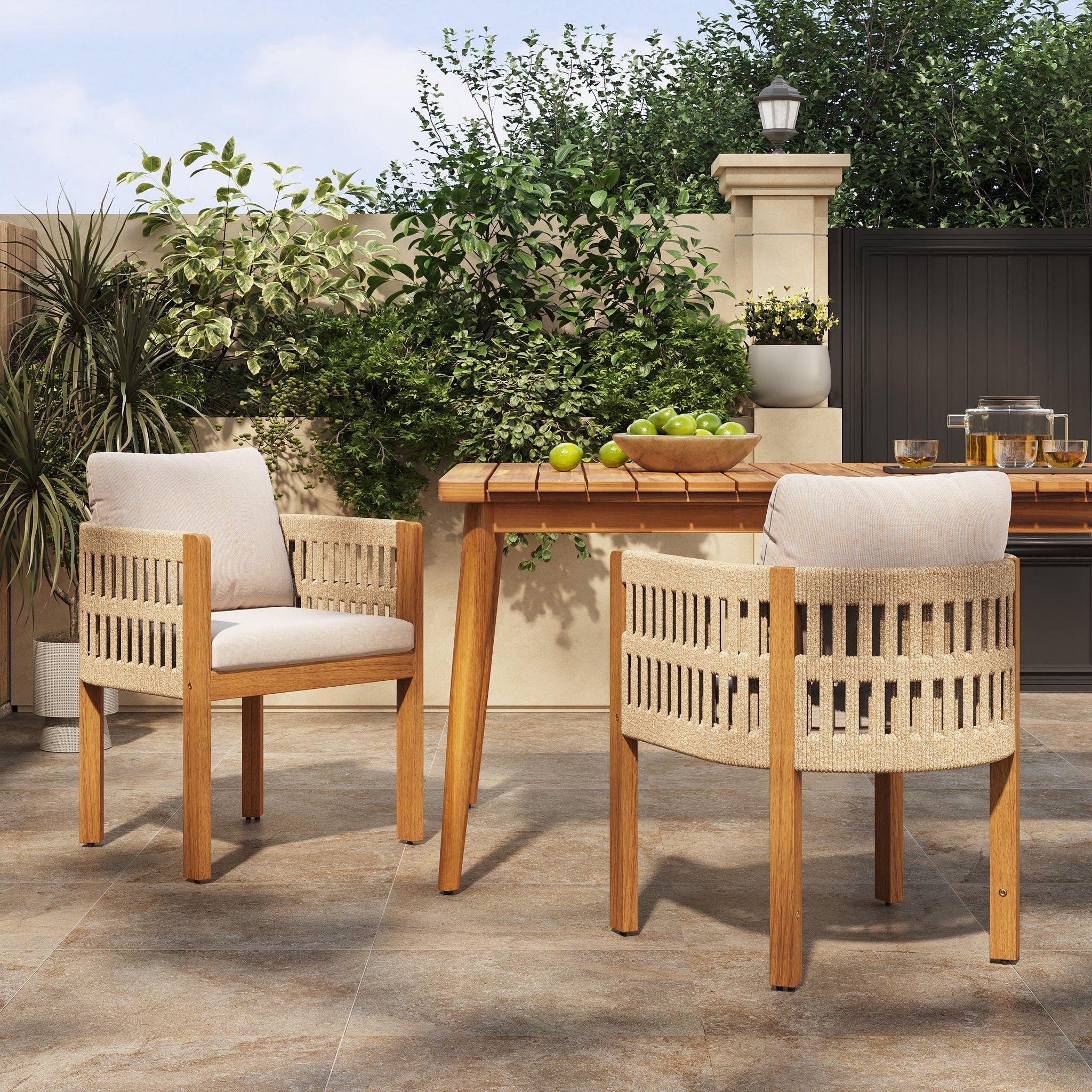Outdoor Dining Chairs with Mix Rope Handles (Set of 2) - Image 2