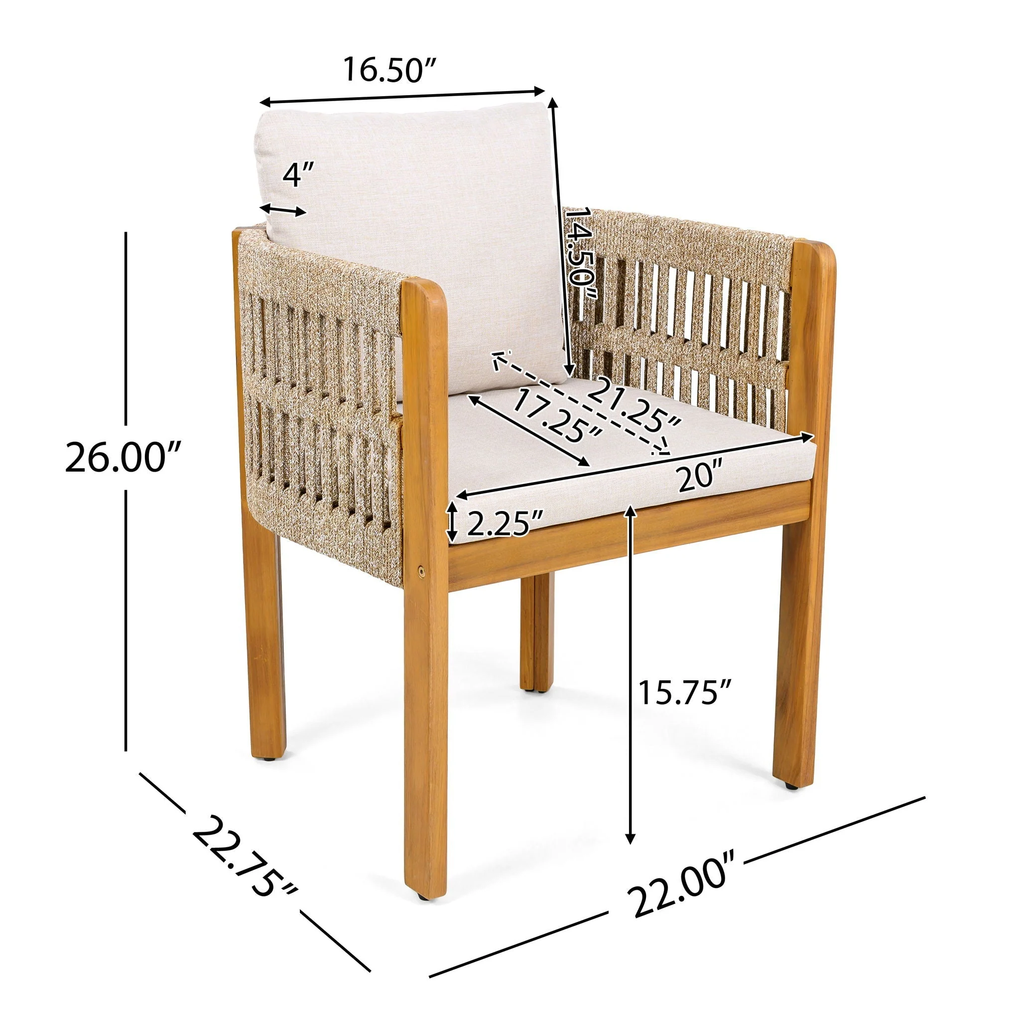 Outdoor Dining Chairs with Mix Rope Handles (Set of 2) - Image 3