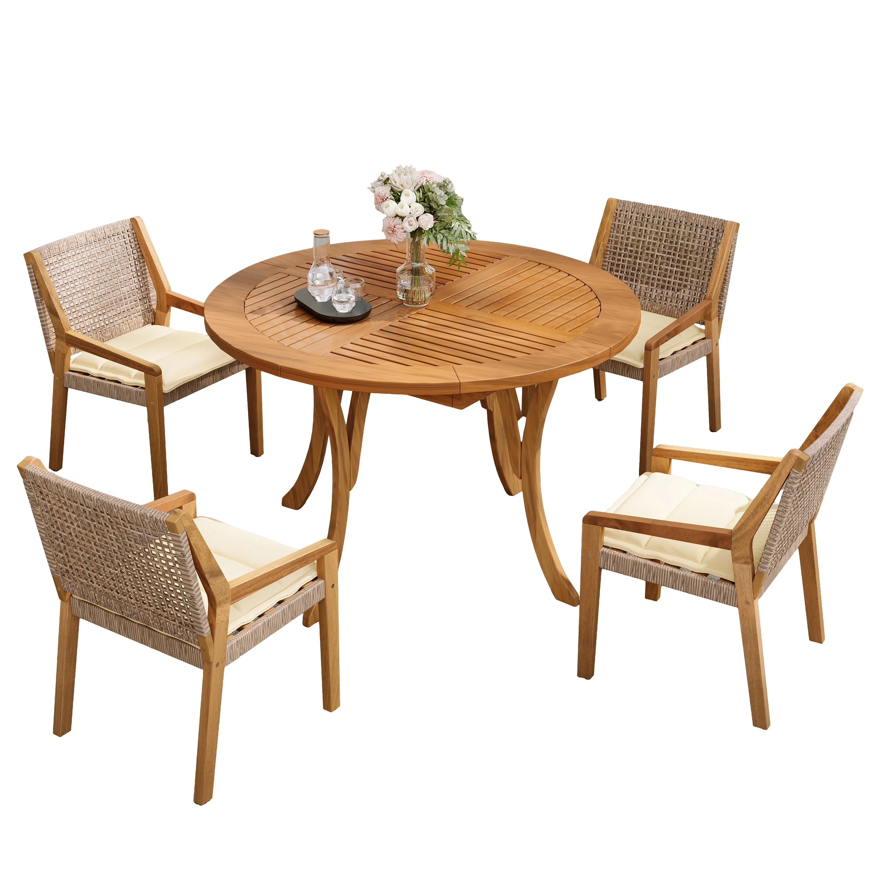 Outdoor Dining Set – Acacia Wood Hermosa Table & Wicker Chairs - Image 4