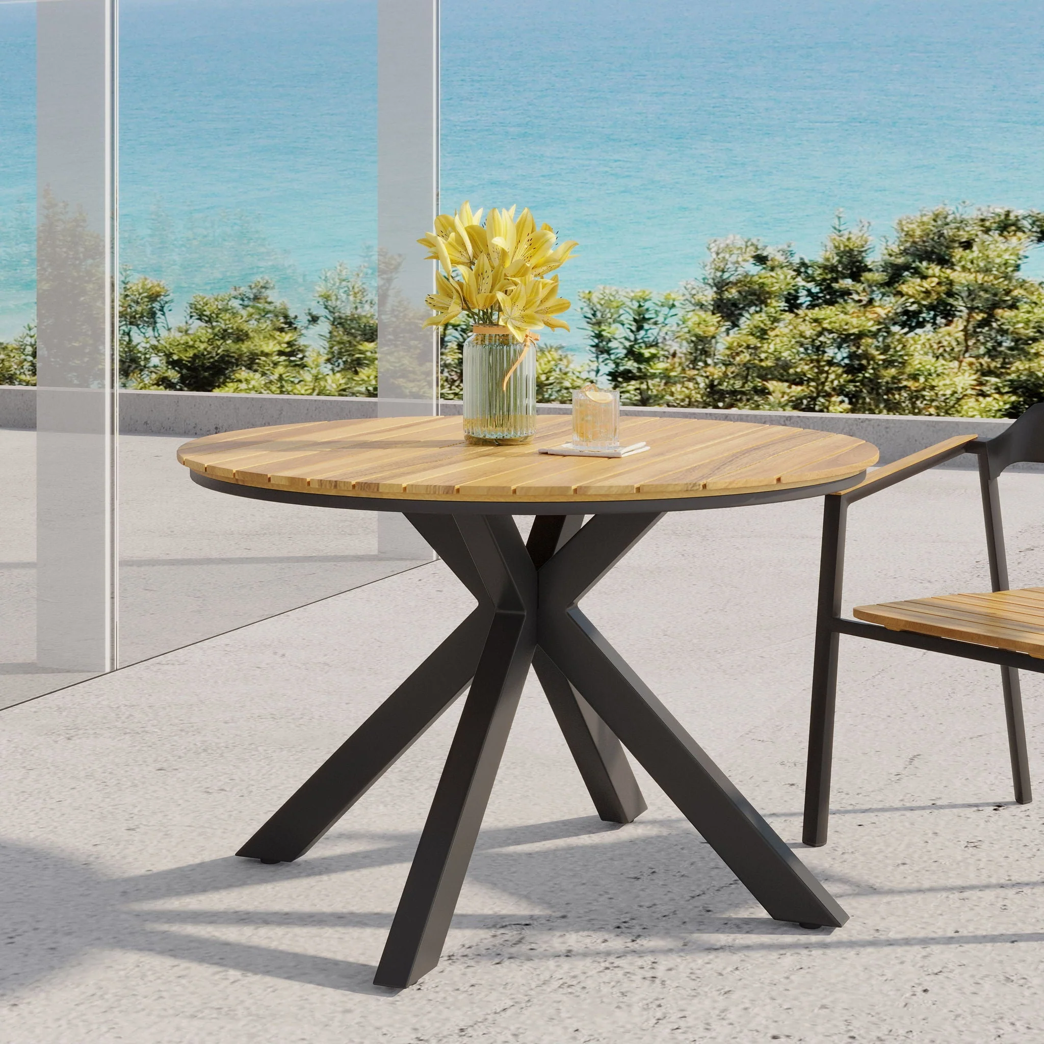 Outdoor Dining Table - Teak / Black - Image 2