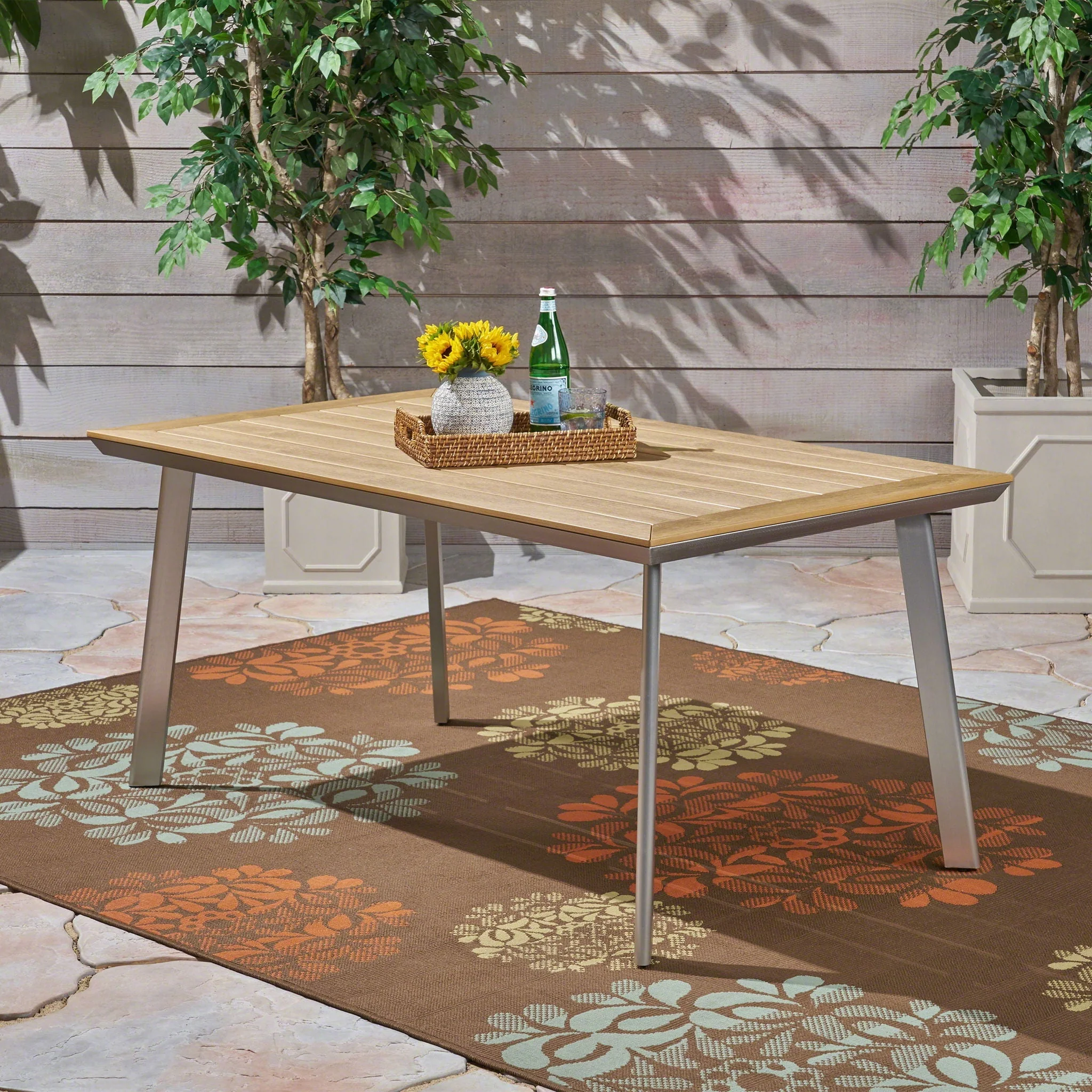 Outdoor Dining Table With Eucalyptus Wood Topped - Silver - Image 3