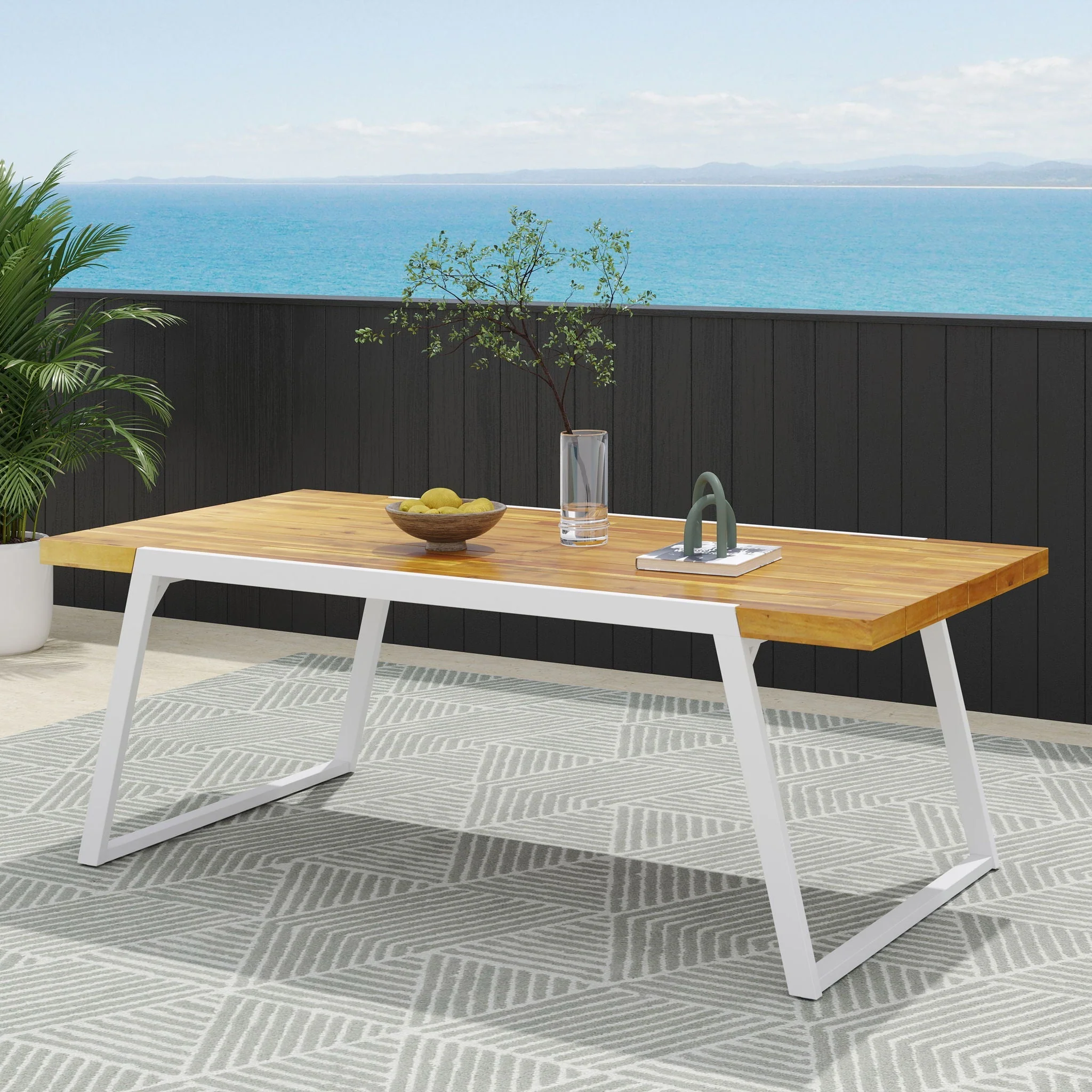 Outdoor Dining Table With Slat Top - Teak / White - Image 3