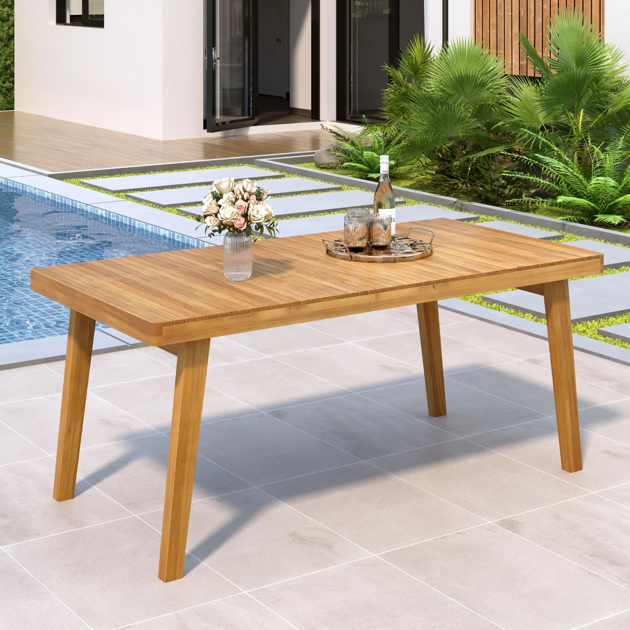 Outdoor Dining Table With Slatted Top, Ideal For Patio - Image 3