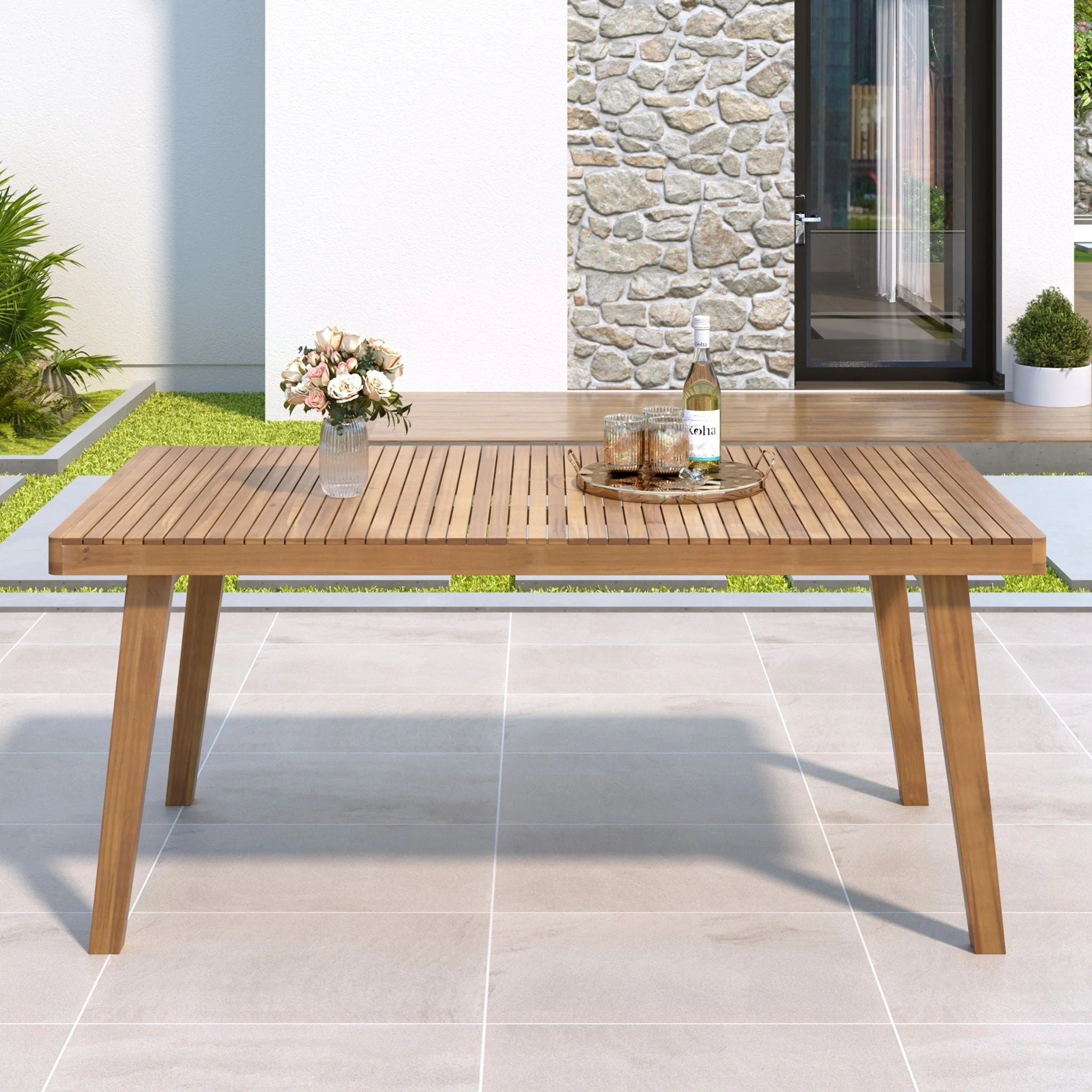 Outdoor Dining Table With Slatted Top, Ideal For Patio - Image 5
