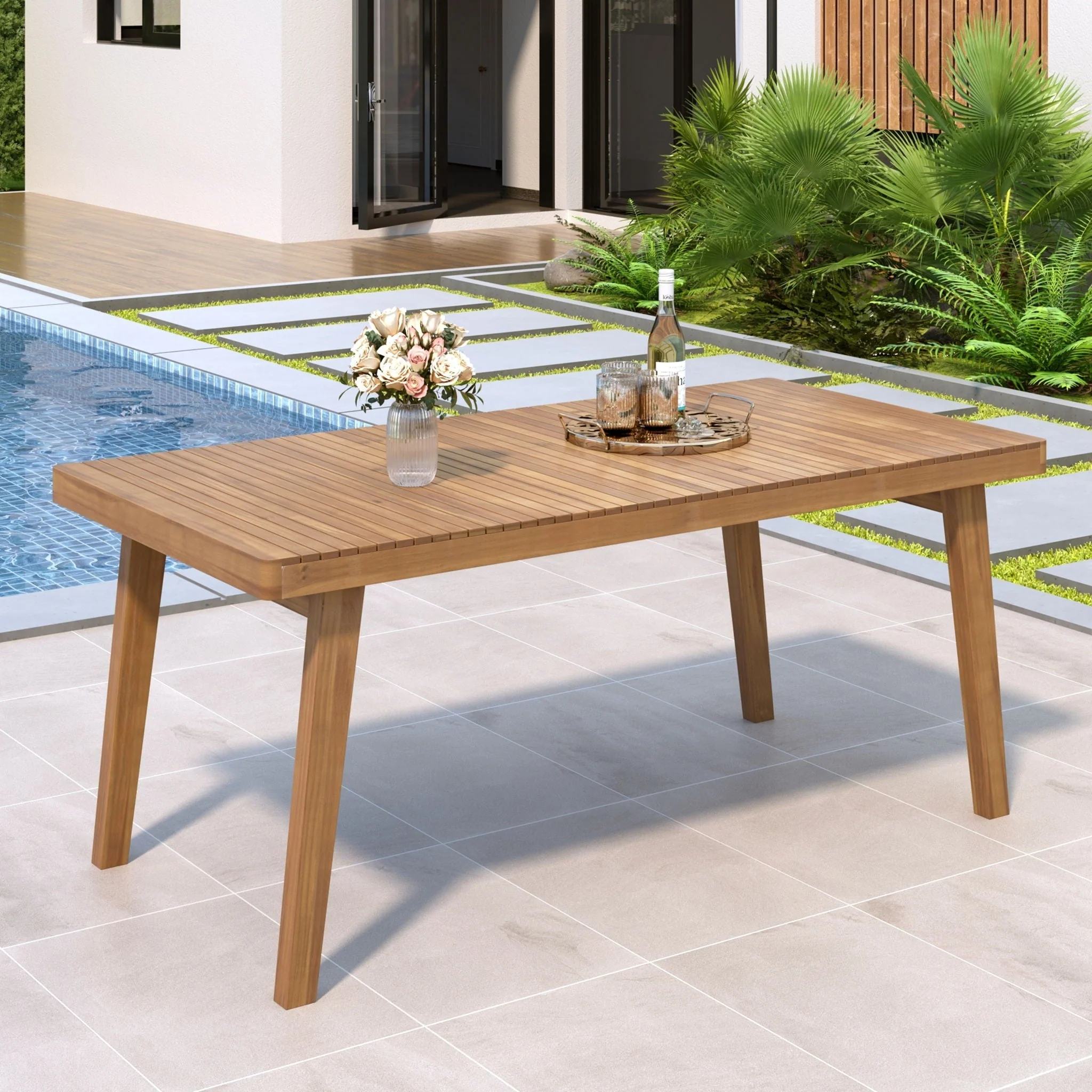 Outdoor Dining Table With Slatted Top, Ideal For Patio - Image 7