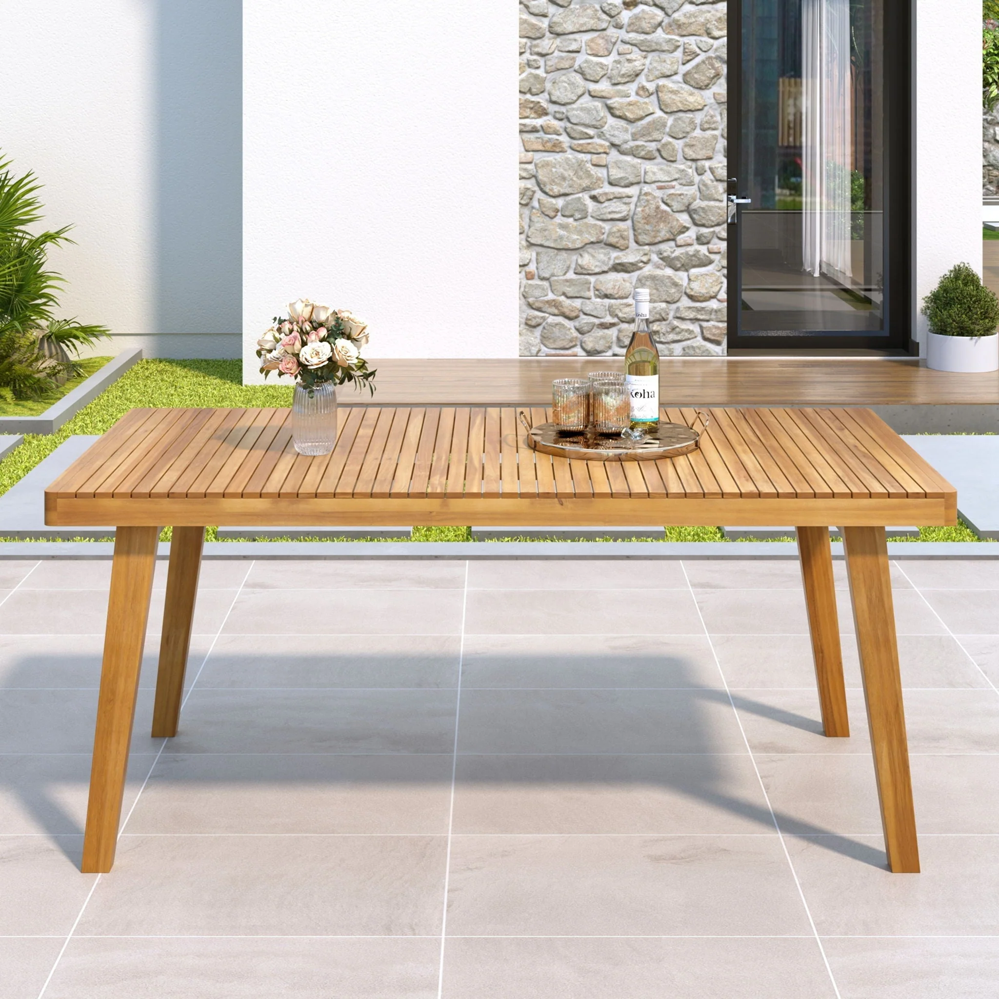Outdoor Dining Table With Slatted Top, Ideal For Patio - Image 8