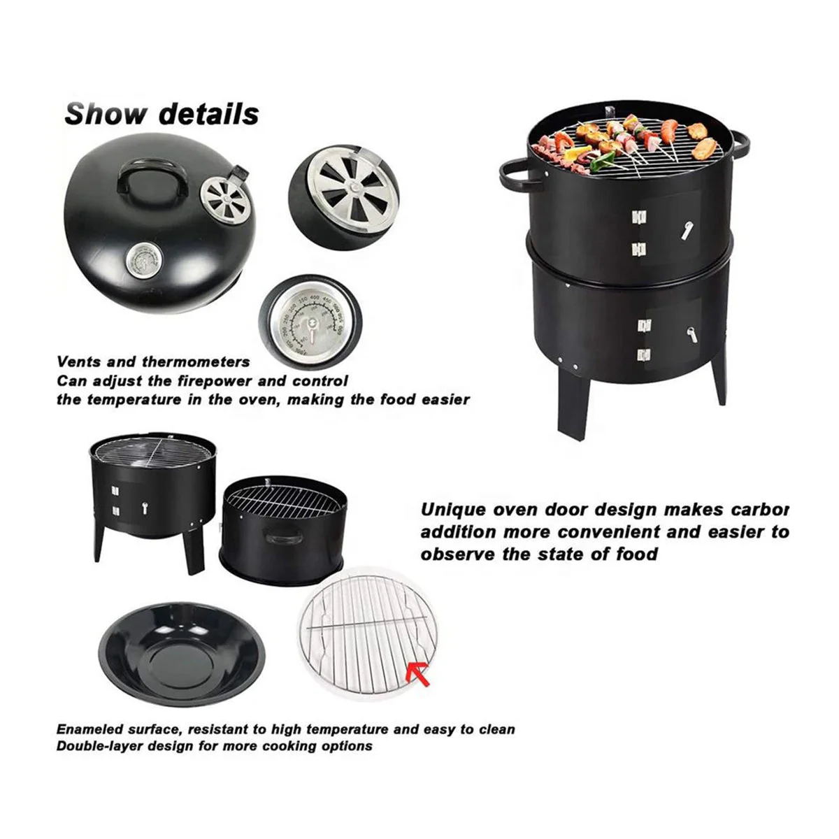 Outdoor Double-Layer Grill Charcoal Wood Fired Braising and Smoking Stove - Image 5