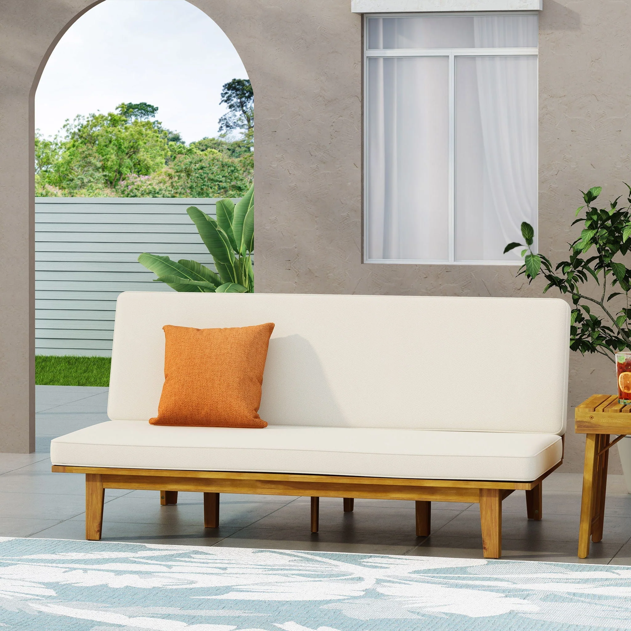 Outdoor Elegance Daybed With Convertible Design Cushion Frame - Beige - Image 2