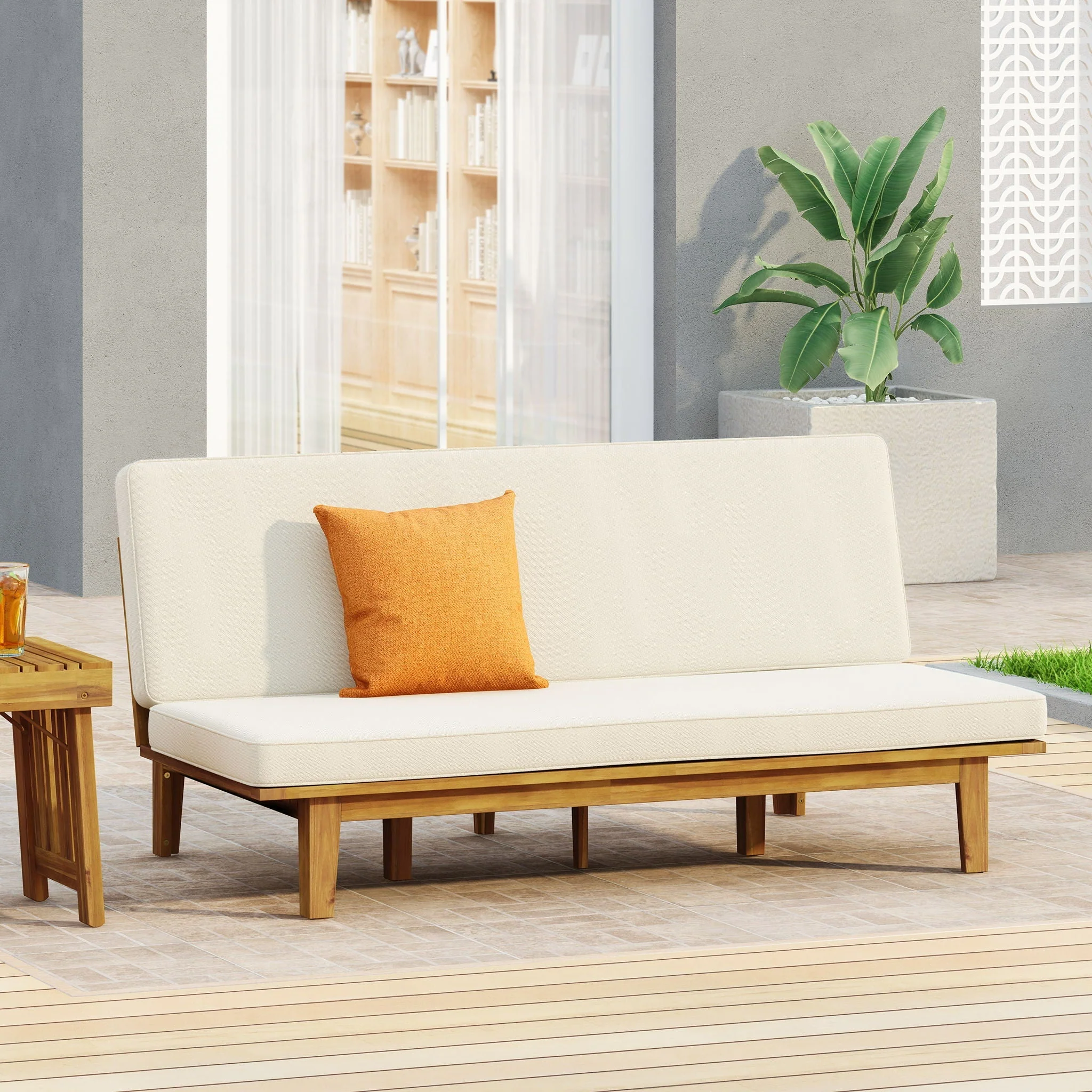 Outdoor Elegance Daybed With Convertible Design Cushion Frame - Beige - Image 4