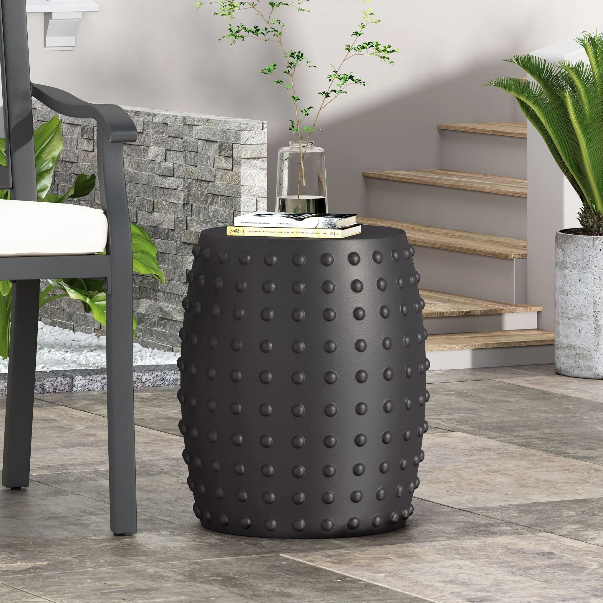 Outdoor End Table with Outstanding Studded Design - Matte Black - Image 4
