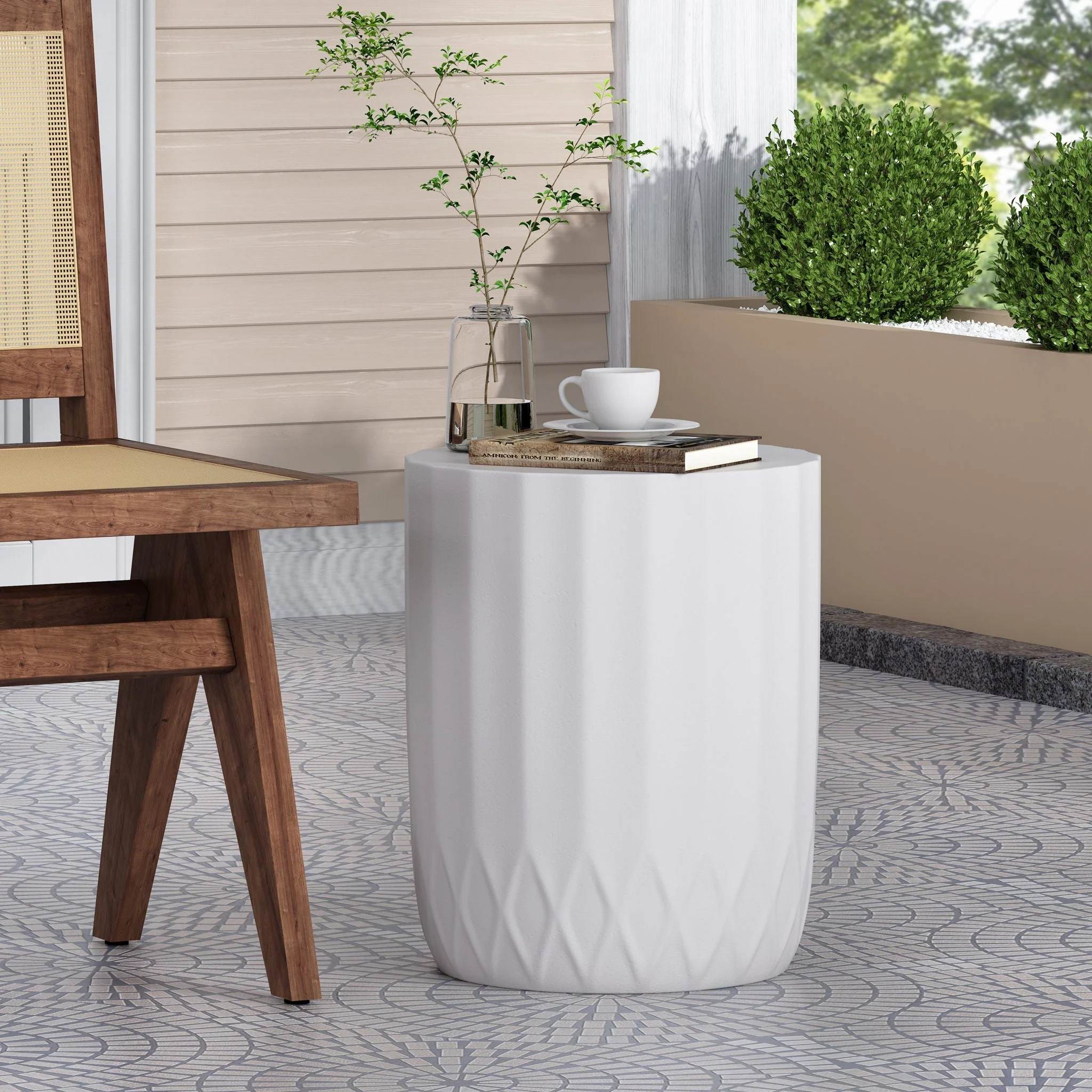 Outdoor End Table With Scallop Edge - Antique White - Image 3