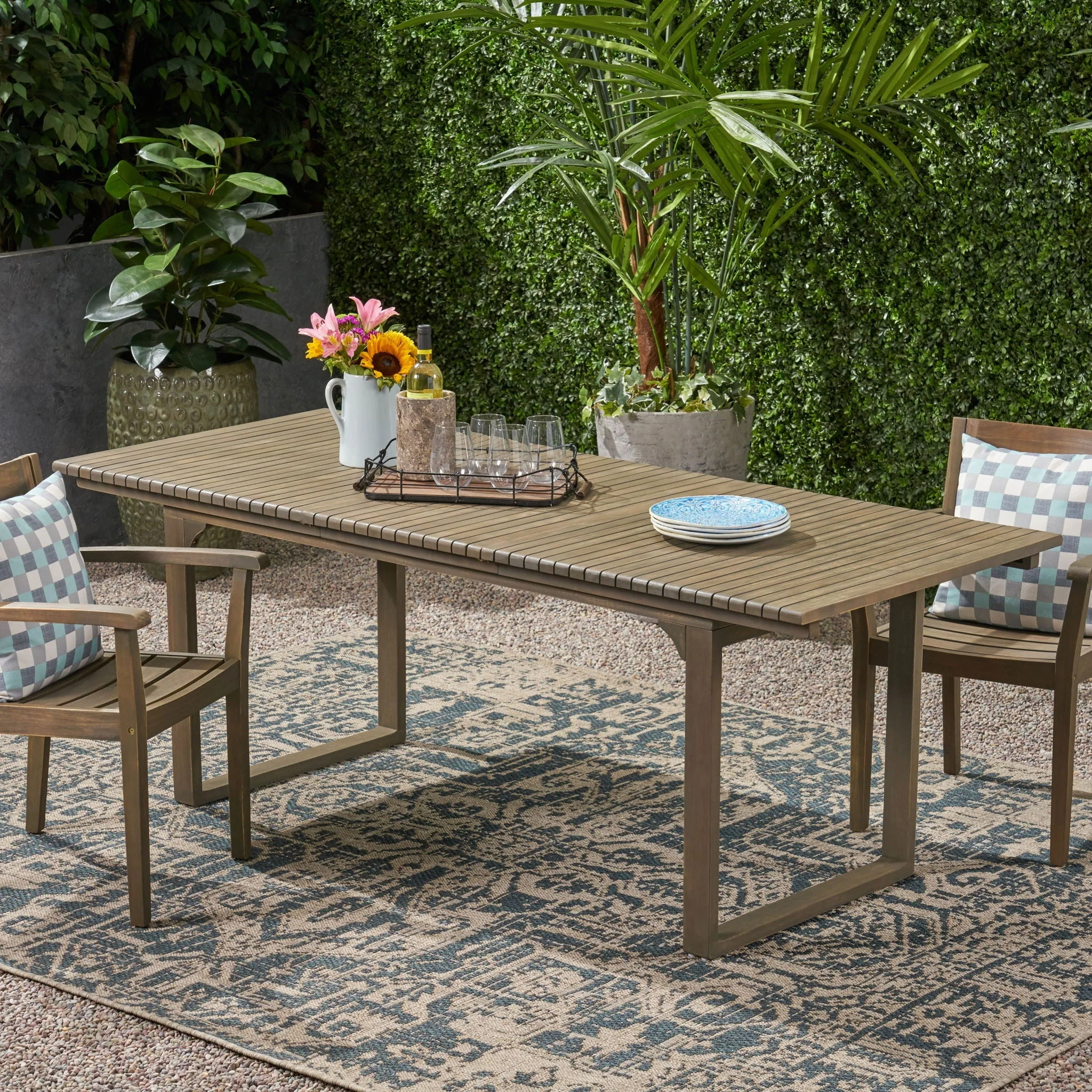 Outdoor Expandable Acacia Wood Dining Table With U Shaped Leg - Image 2