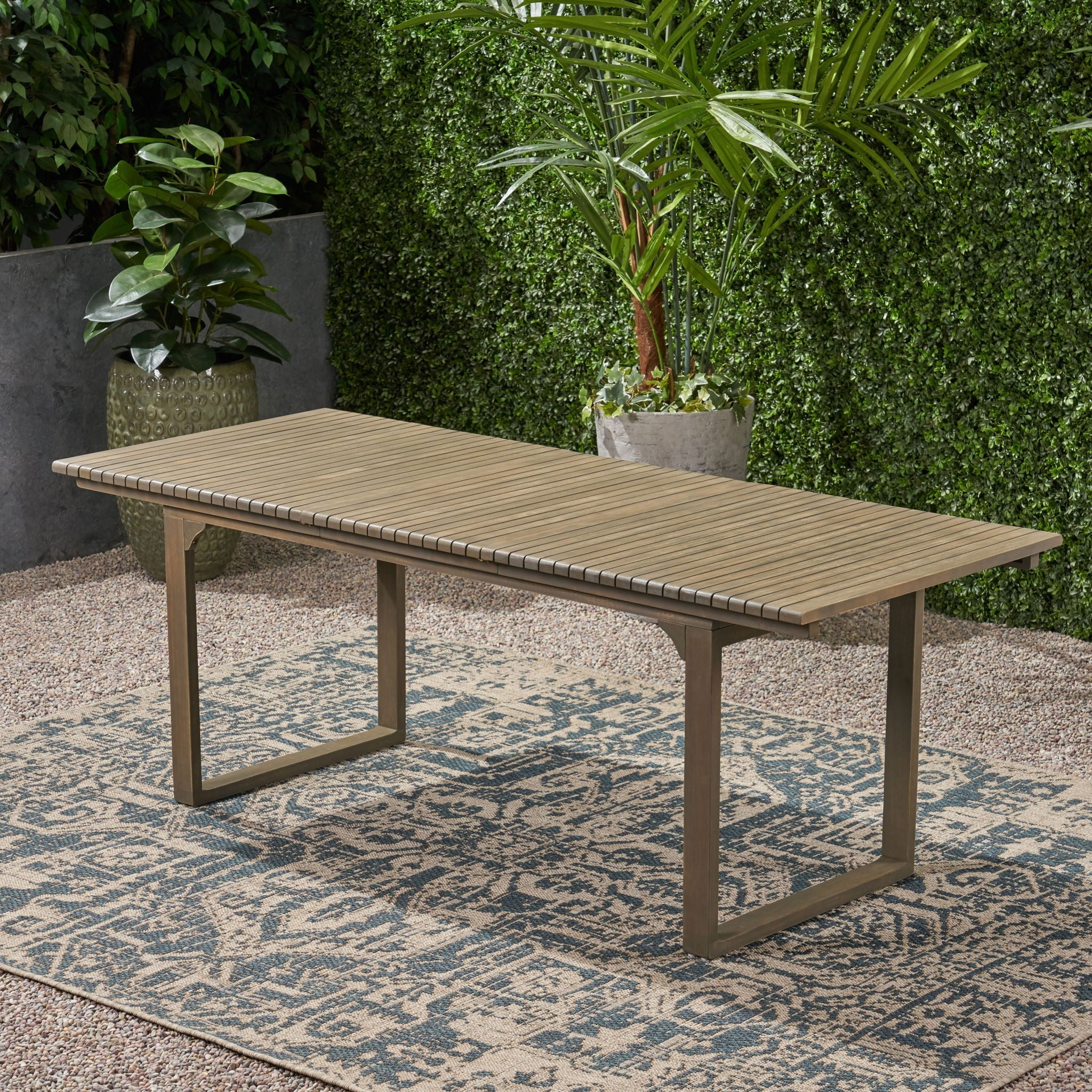 Outdoor Expandable Acacia Wood Dining Table With U Shaped Leg - Image 3