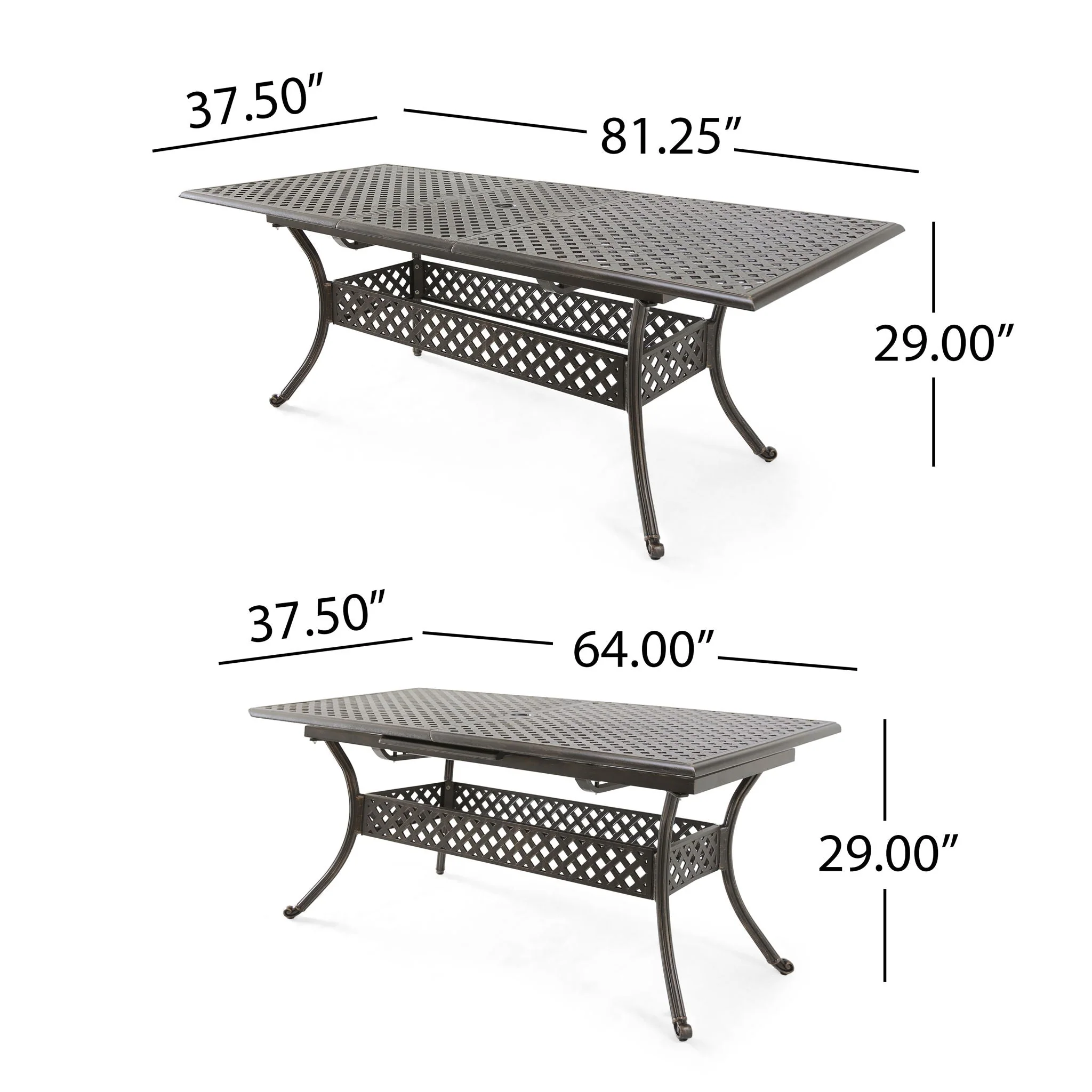 Outdoor Expandable Dining Table With Umbrella Holder, Lattice Pattern And Curved Legs - Black - Image 4