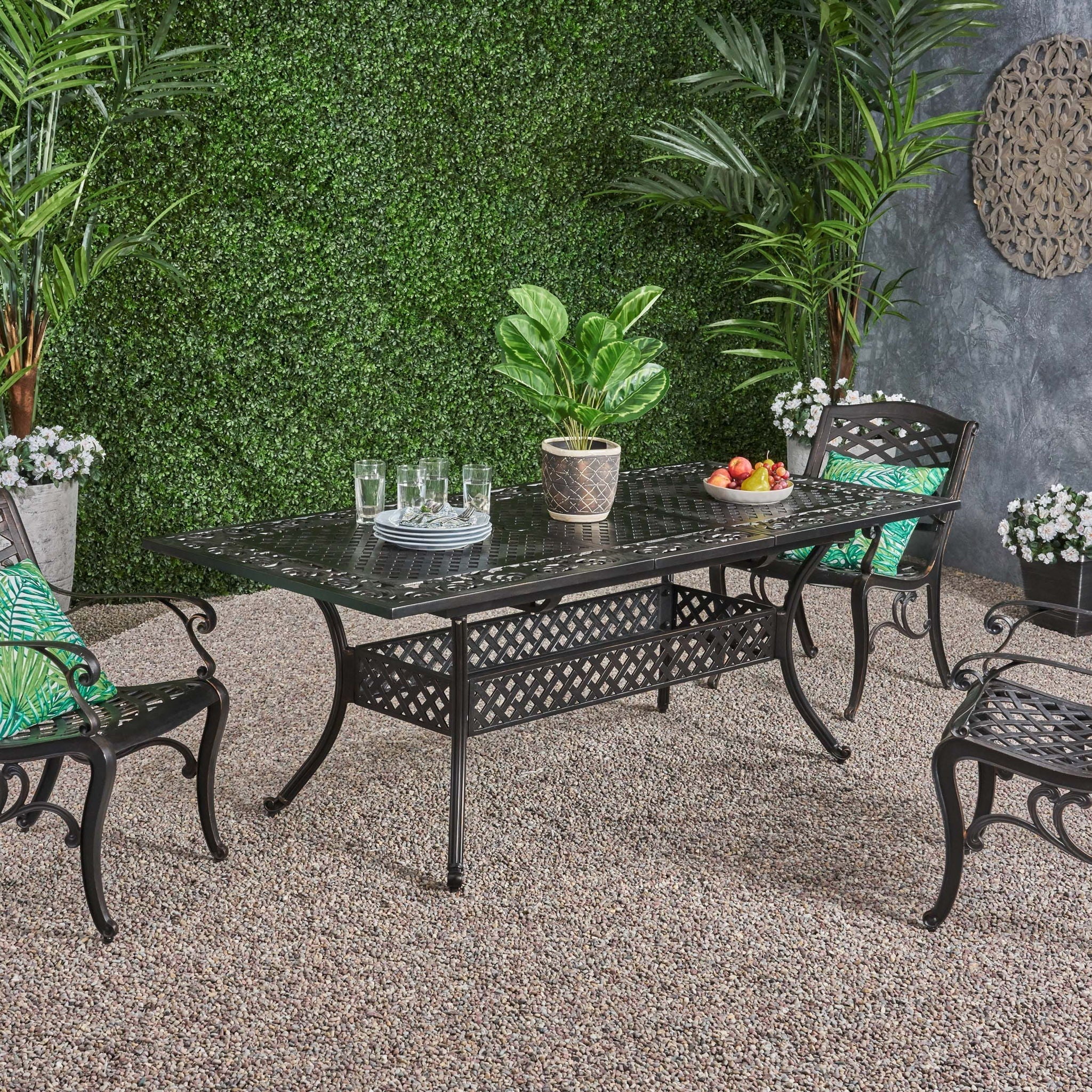 Outdoor Extendable Aluminum Dining Table With Pattern Table Top And Curved Legs - Copper - Image 2