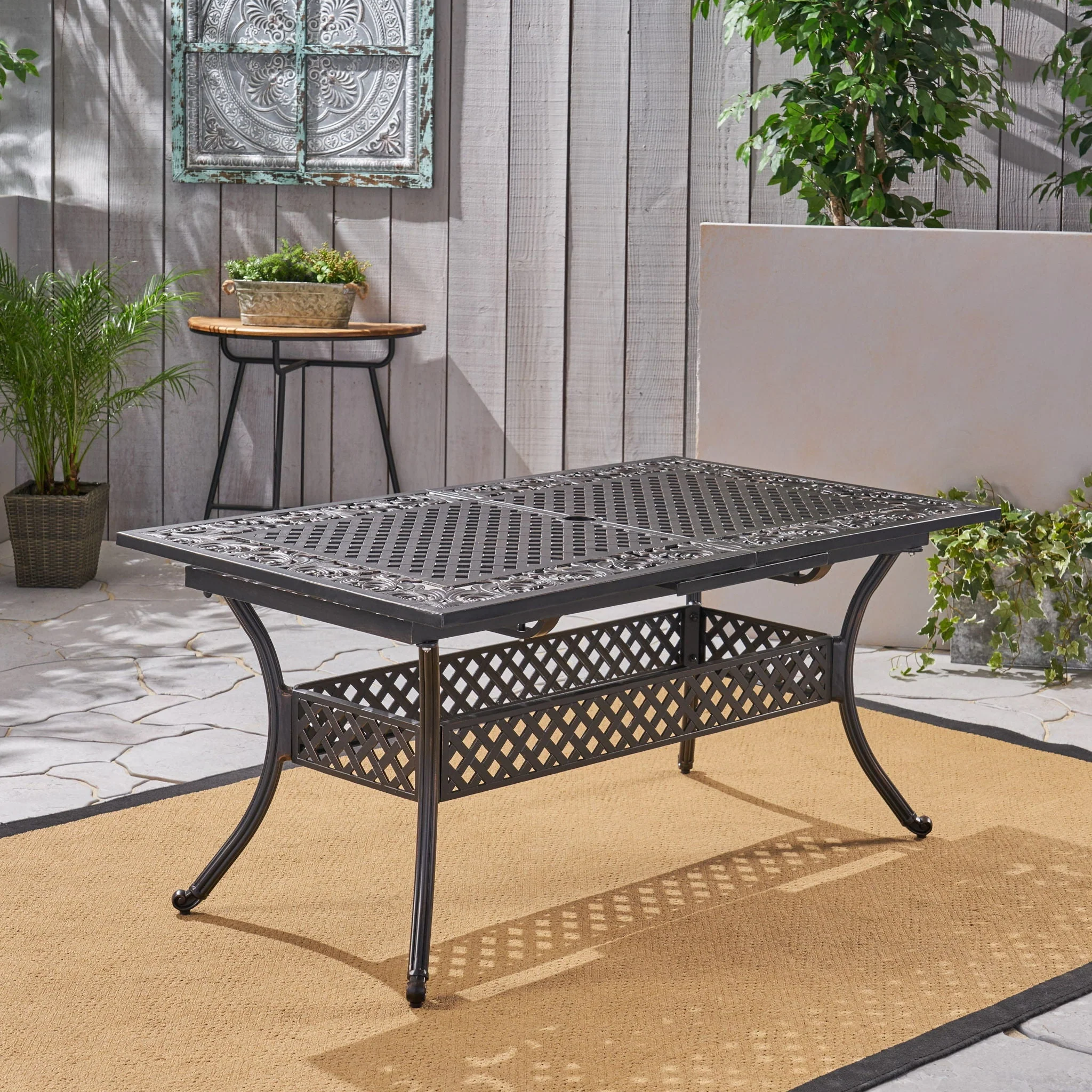 Outdoor Extendable Aluminum Dining Table With Pattern Table Top And Curved Legs - Copper - Image 4