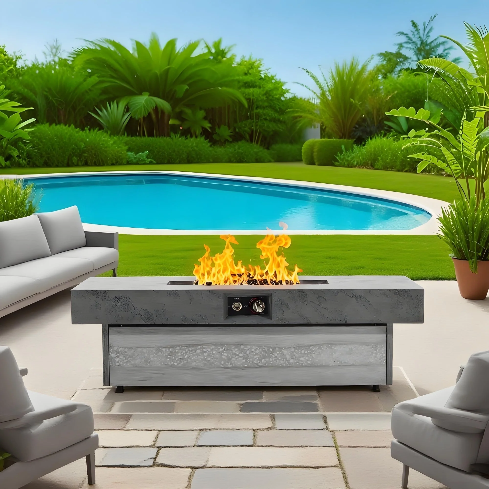Outdoor Firepit Table 48 x 24 Inch Rectangle Fire Pit Table - Image 10