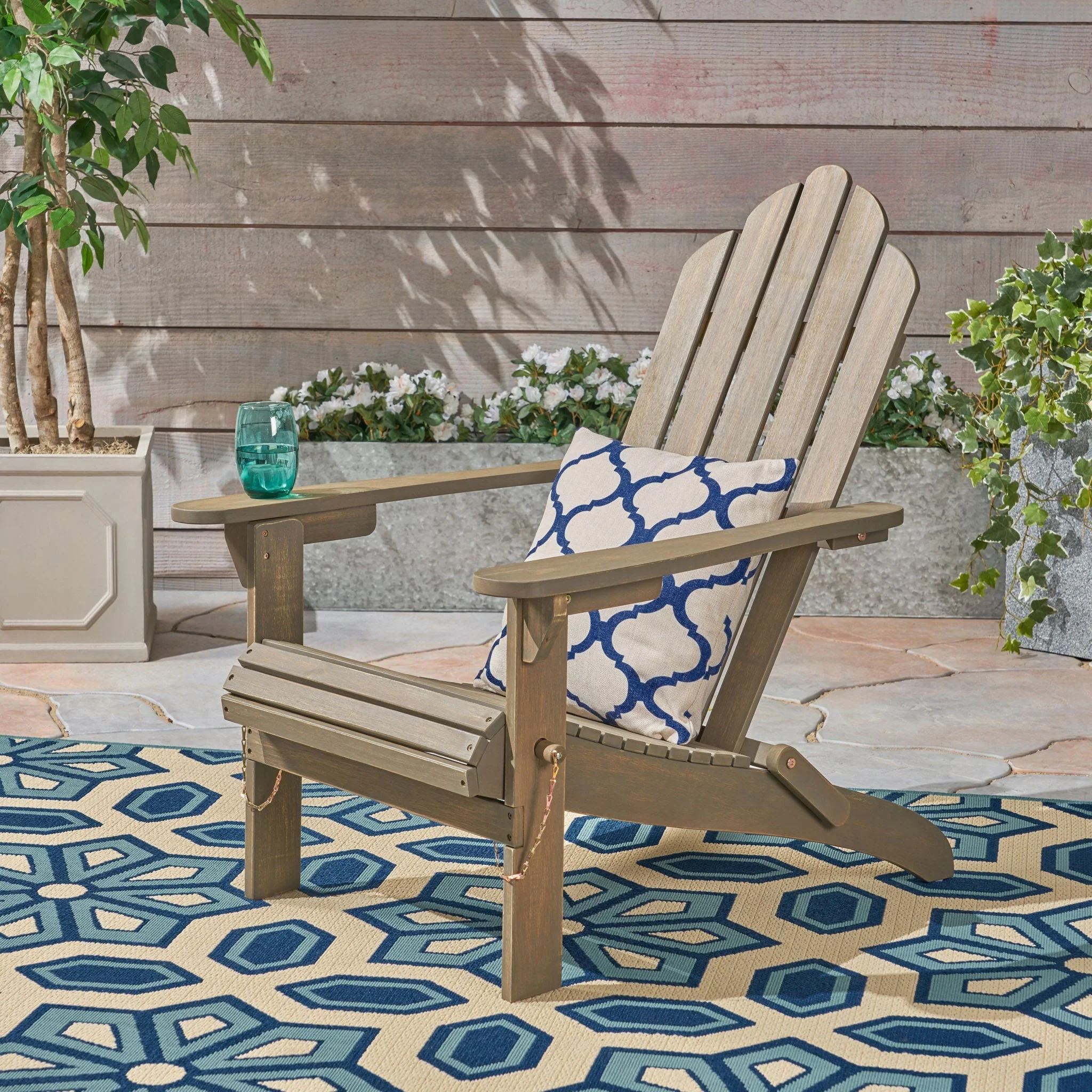 Outdoor Foldable Adirondack Chair With Hand Crafted Details - Gray - Image 3