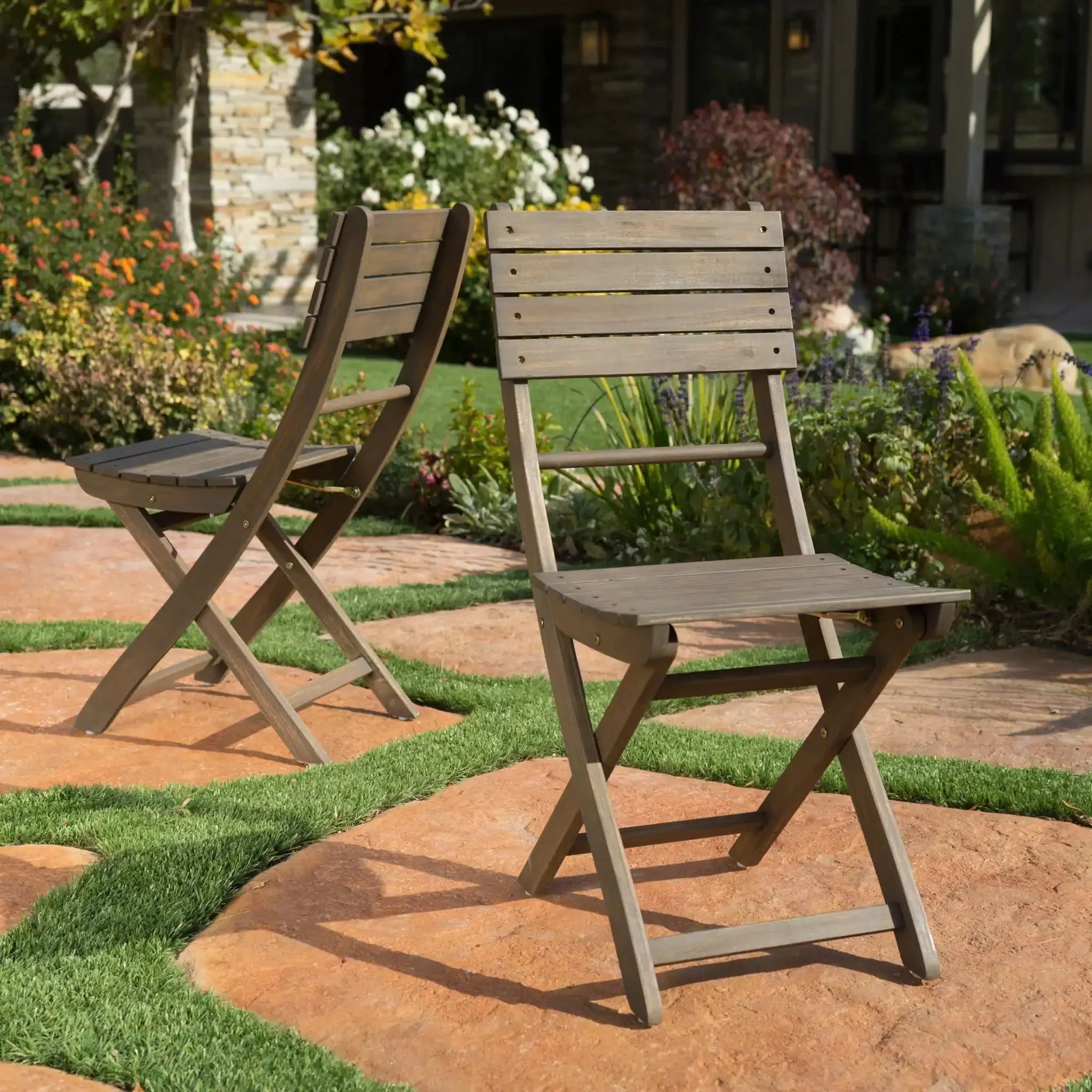 Outdoor Foldable Wood Dining Chair With Slat Design (Set of 2) - Image 10