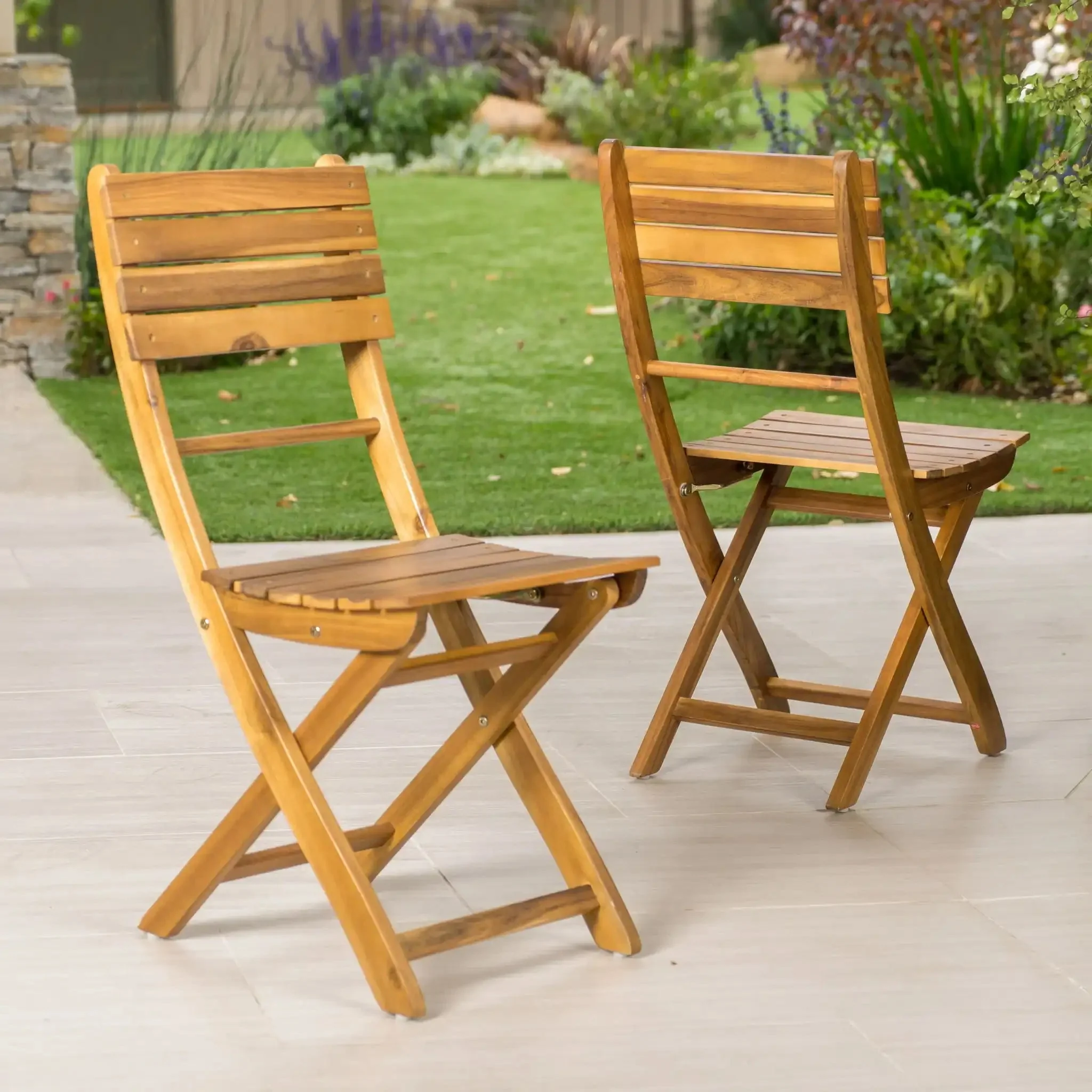 Outdoor Foldable Wood Dining Chair With Slat Design (Set of 2) - Image 11