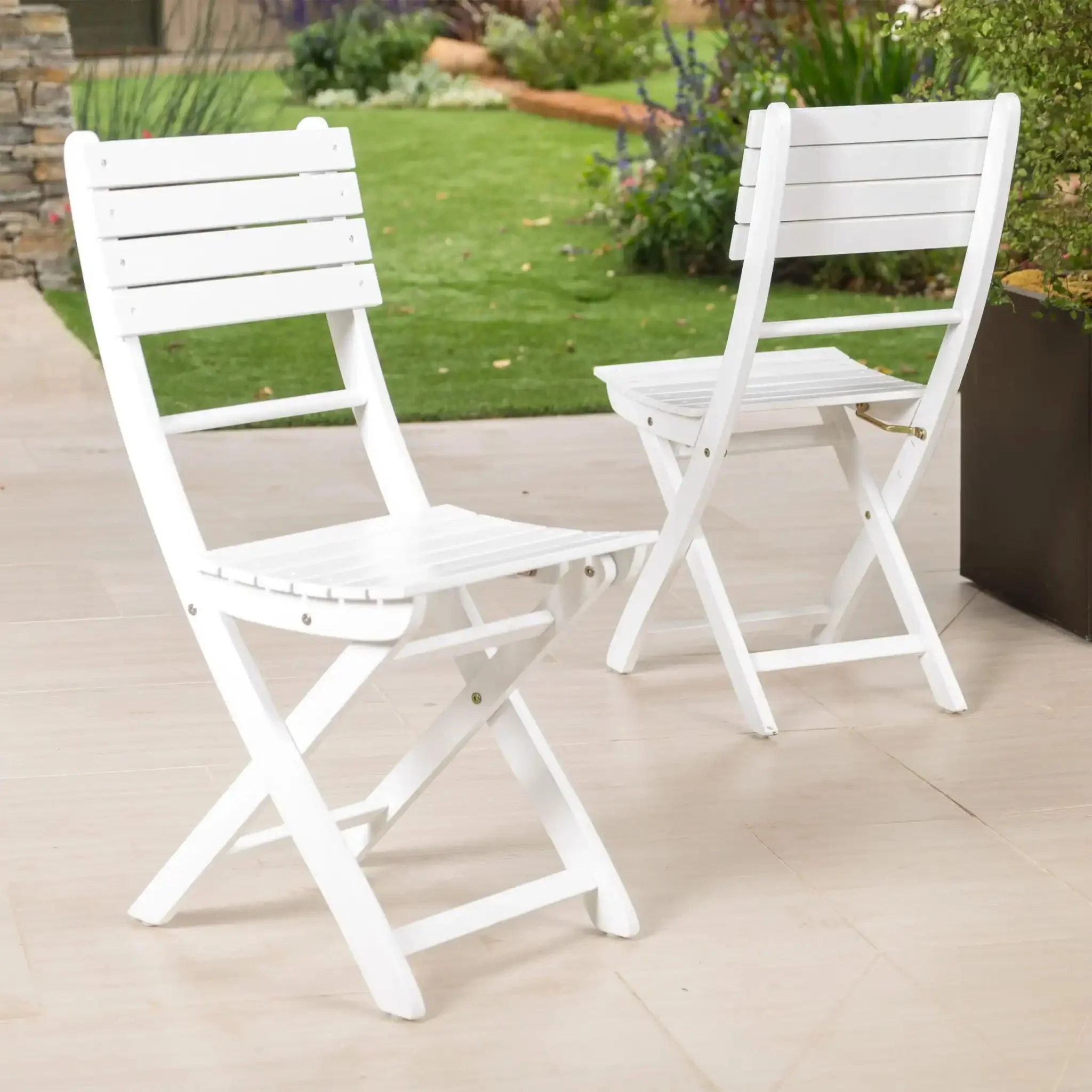 Outdoor Foldable Wood Dining Chair With Slat Design (Set of 2) - Image 4