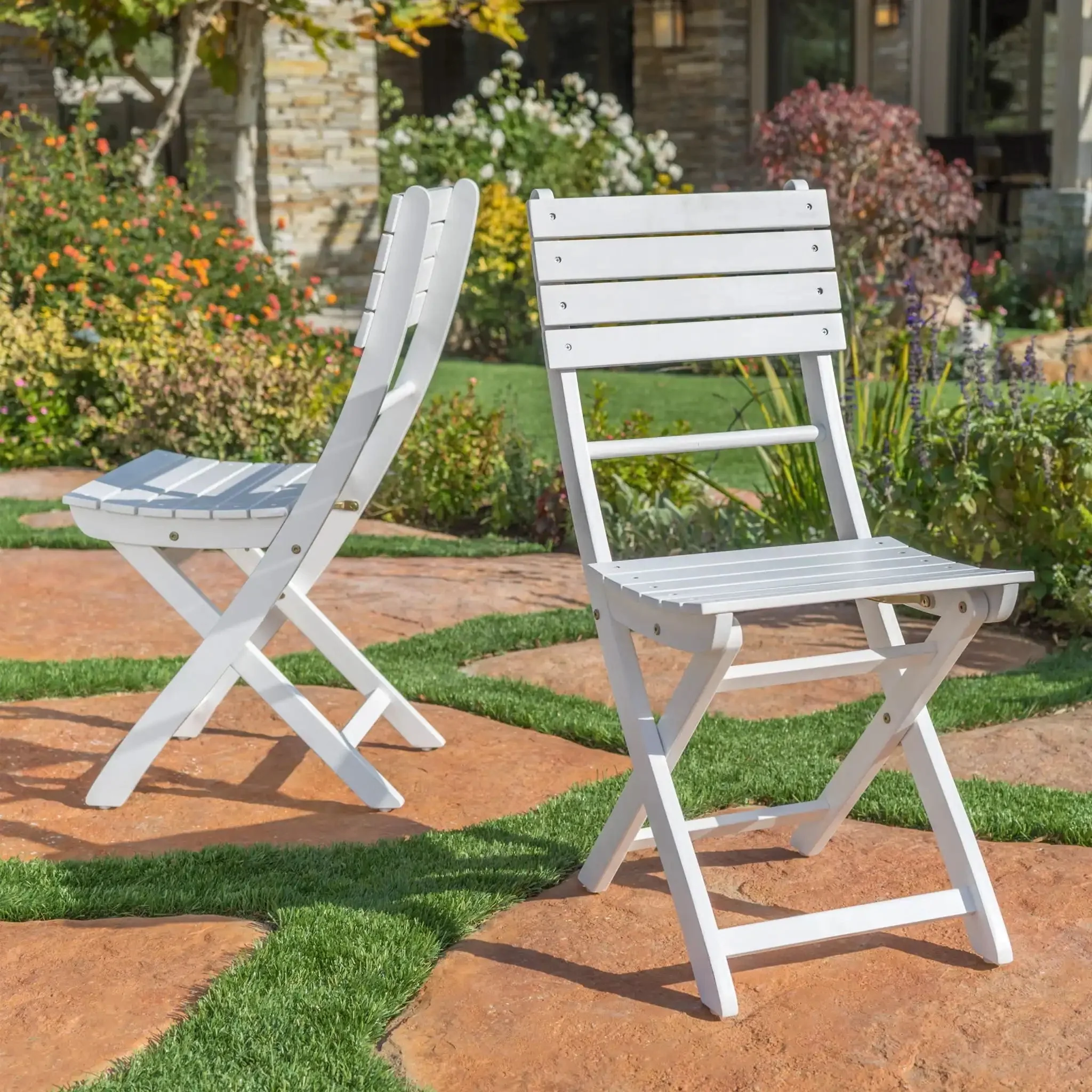 Outdoor Foldable Wood Dining Chair With Slat Design (Set of 2) - Image 5