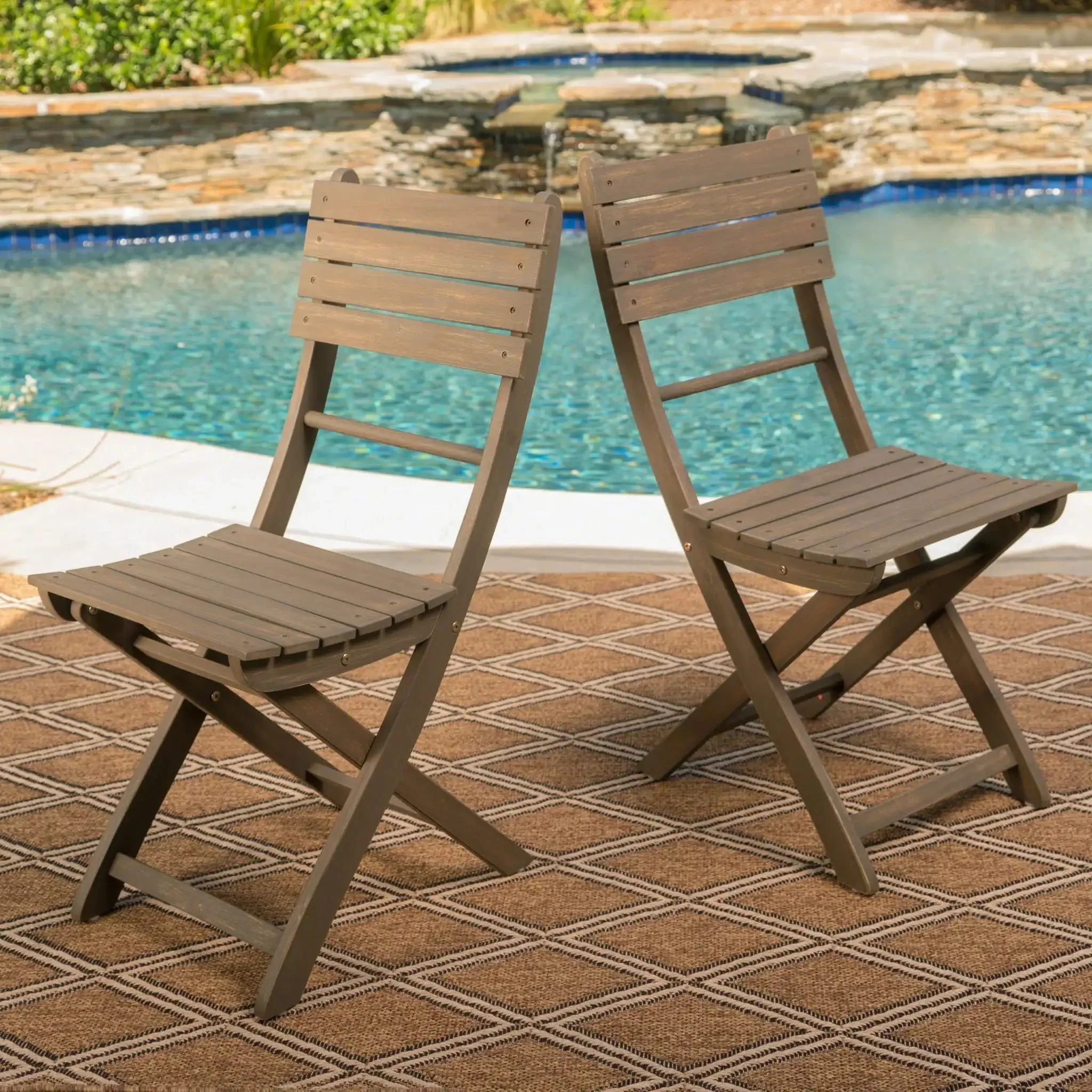 Outdoor Foldable Wood Dining Chair With Slat Design (Set of 2) - Image 6