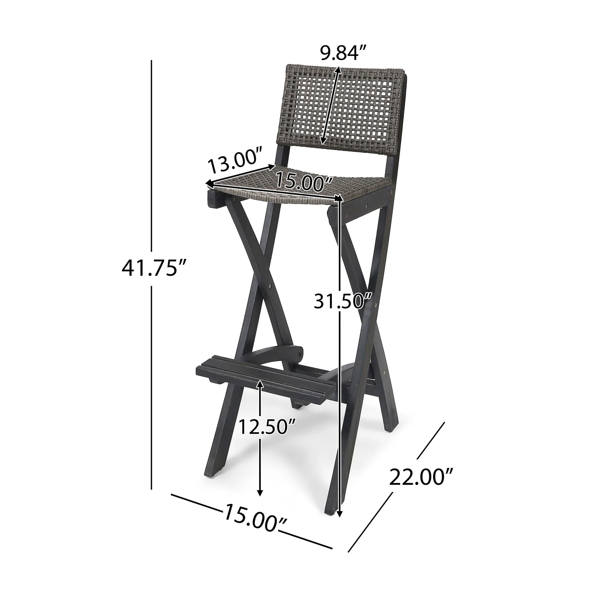 Outdoor Folding Acacia Wood Barstools With Rattan Backrest And Seat - Image 4