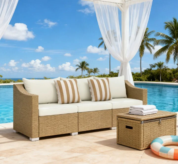 Outdoor Furniture Rattan Sofa with Cushions and Throw Pillows - Image 4