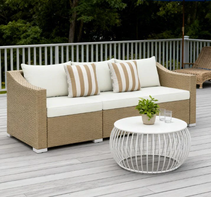 Outdoor Furniture Rattan Sofa with Cushions and Throw Pillows - Image 8