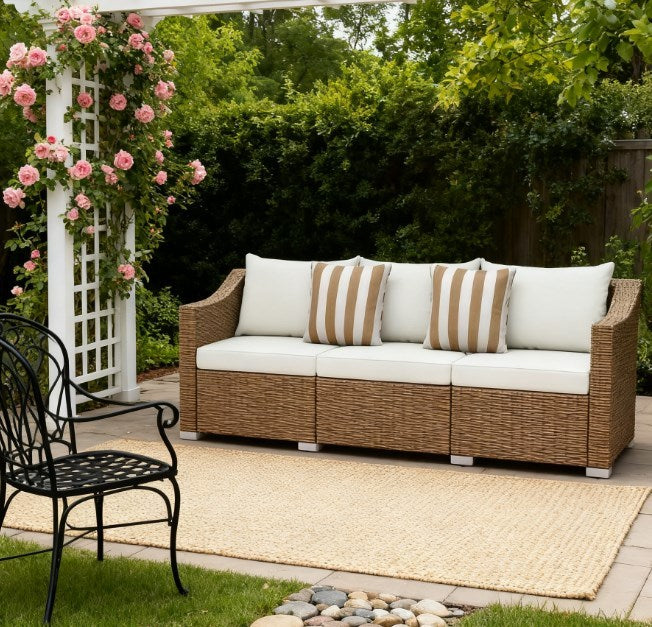 Outdoor Furniture Rattan Sofa with Cushions and Throw Pillows - Image 9