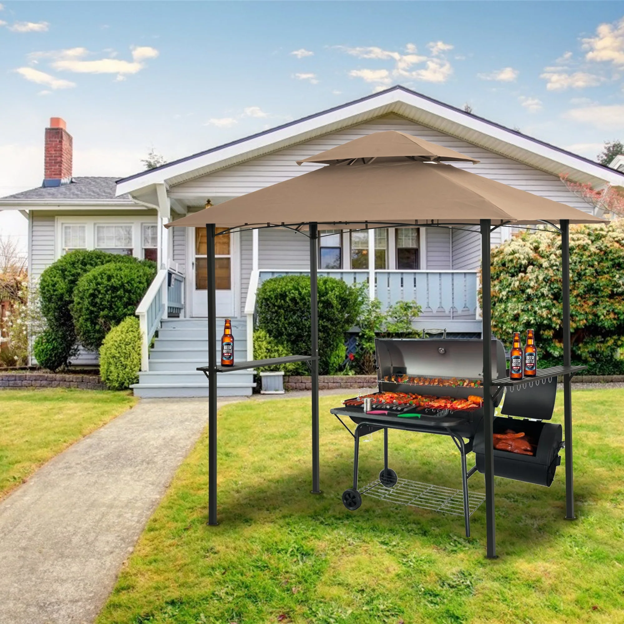Outdoor Grill Gazebo 8 x 5 ft with Double-Tier Soft Top Canopy - Image 2
