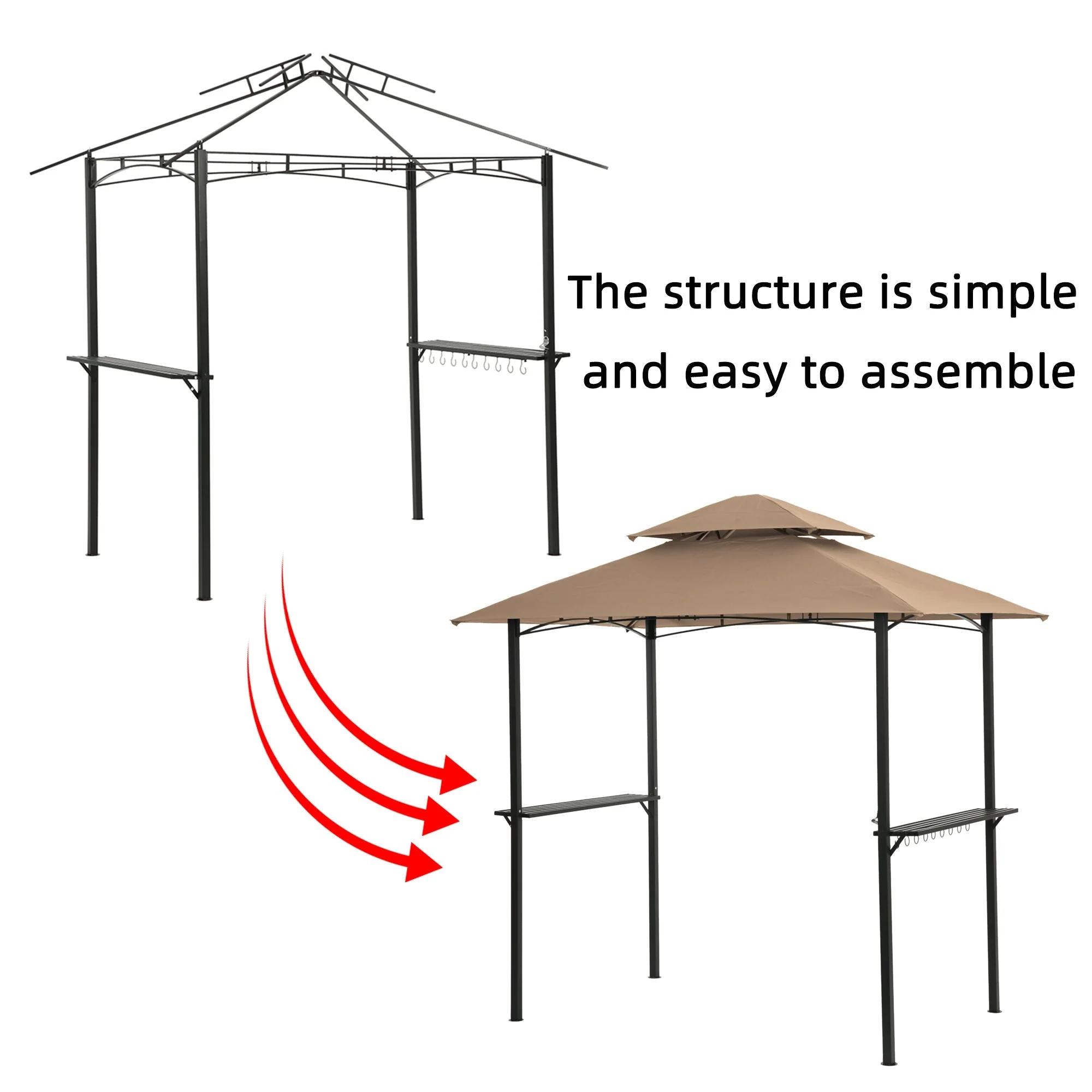 Outdoor Grill Gazebo 8 x 5 ft with Double-Tier Soft Top Canopy - Image 5