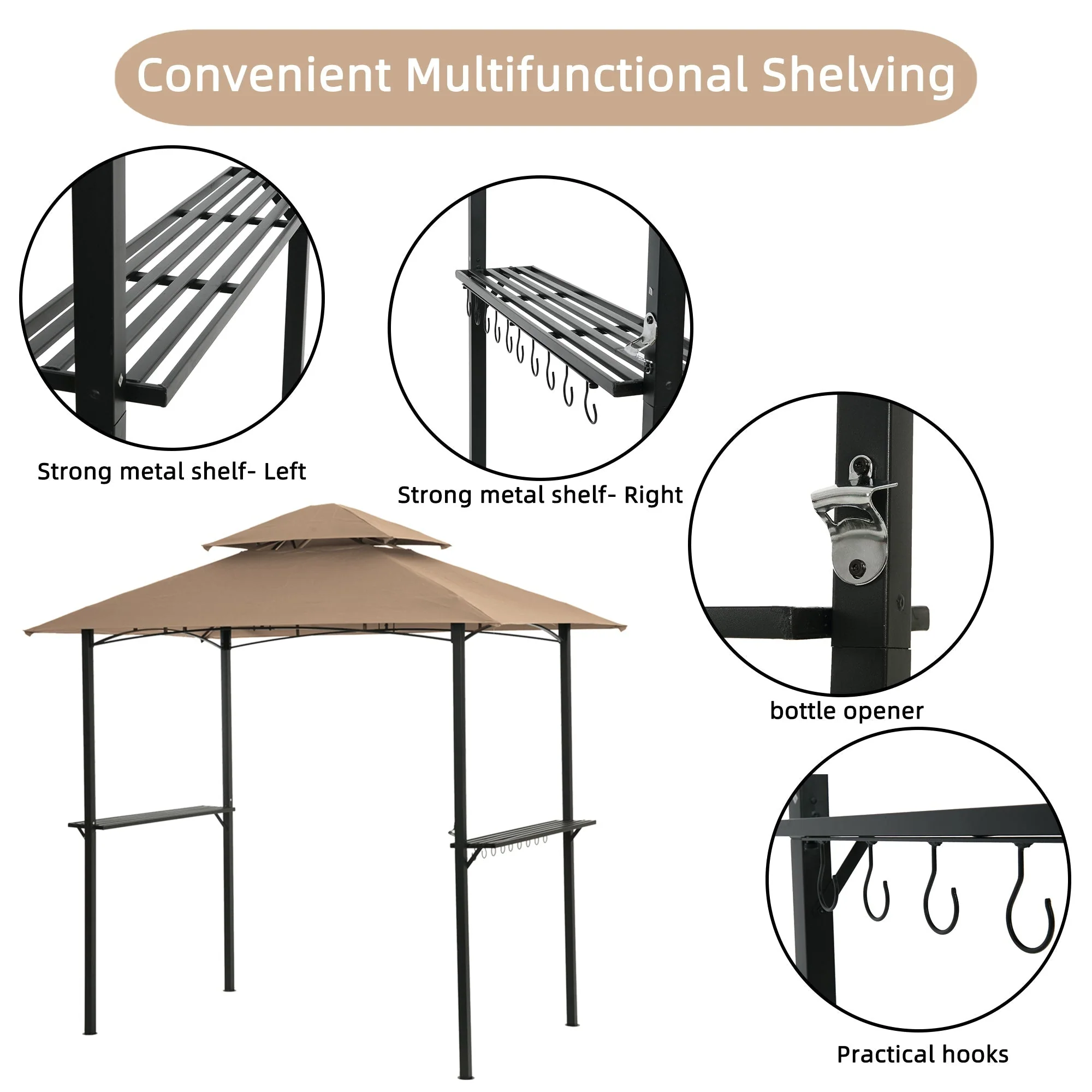 Outdoor Grill Gazebo 8 x 5 ft with Double-Tier Soft Top Canopy - Image 7