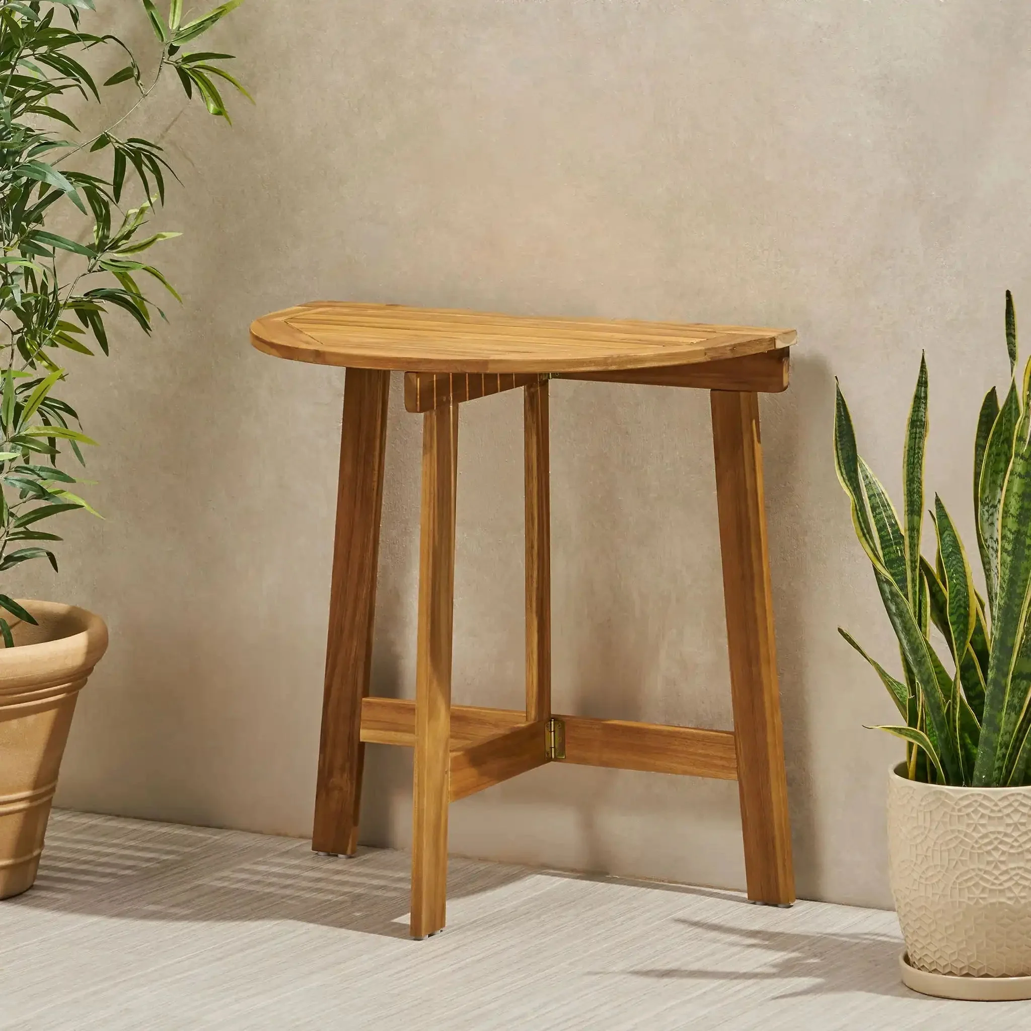 Outdoor Half Round Folding Acacia Wood Bistro Table - Image 4