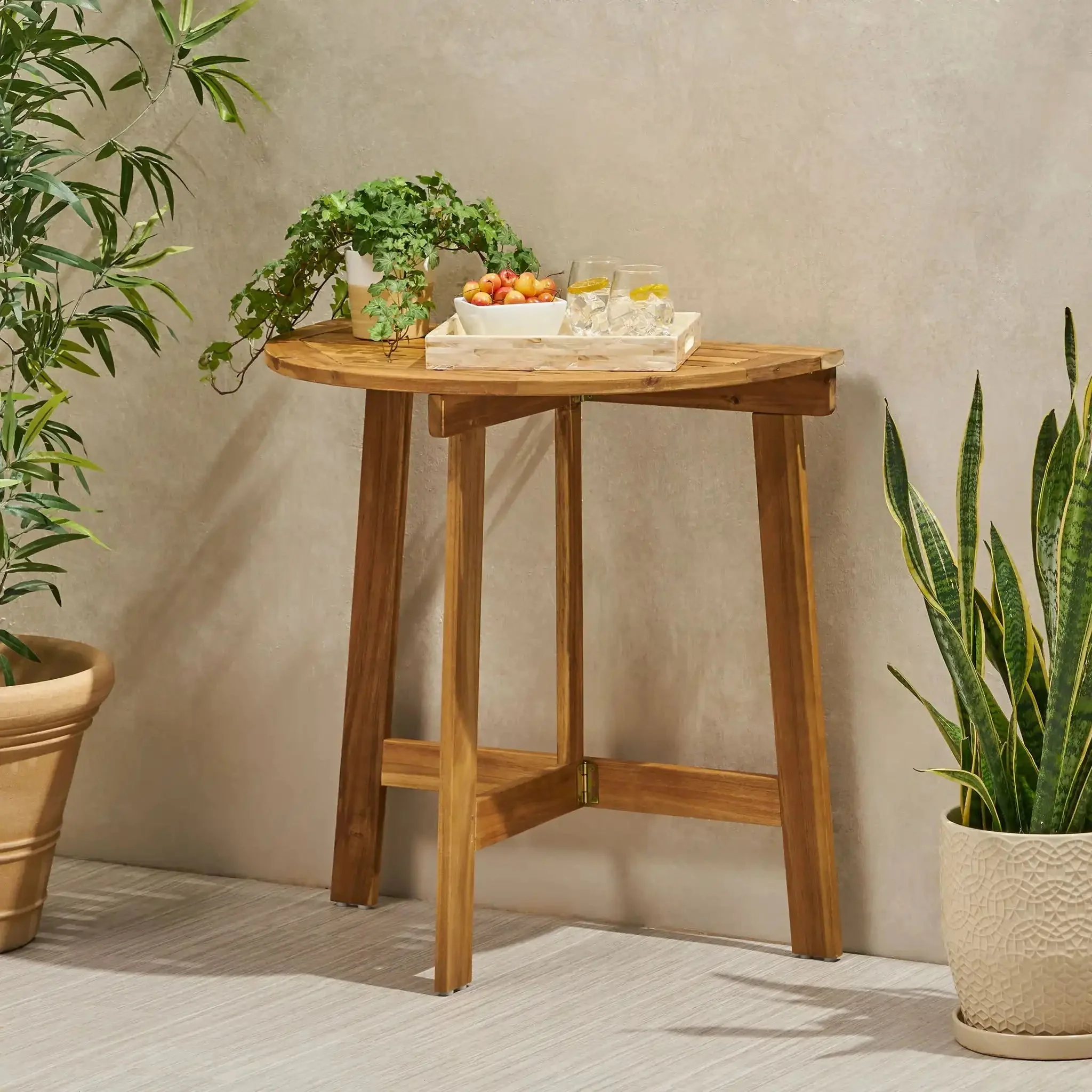 Outdoor Half Round Folding Acacia Wood Bistro Table - Image 6