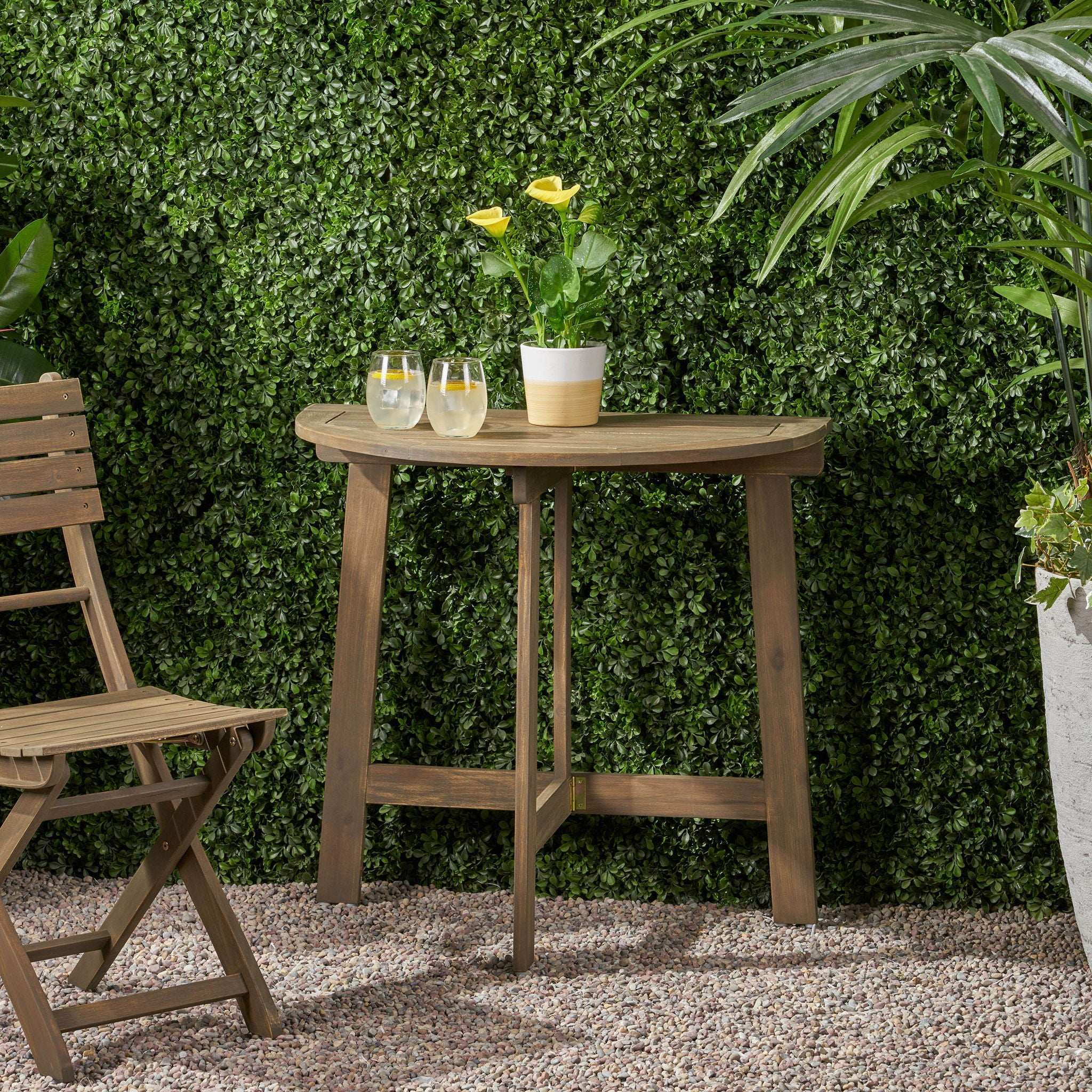 Outdoor Half Round Folding Acacia Wood Bistro Table - Image 7